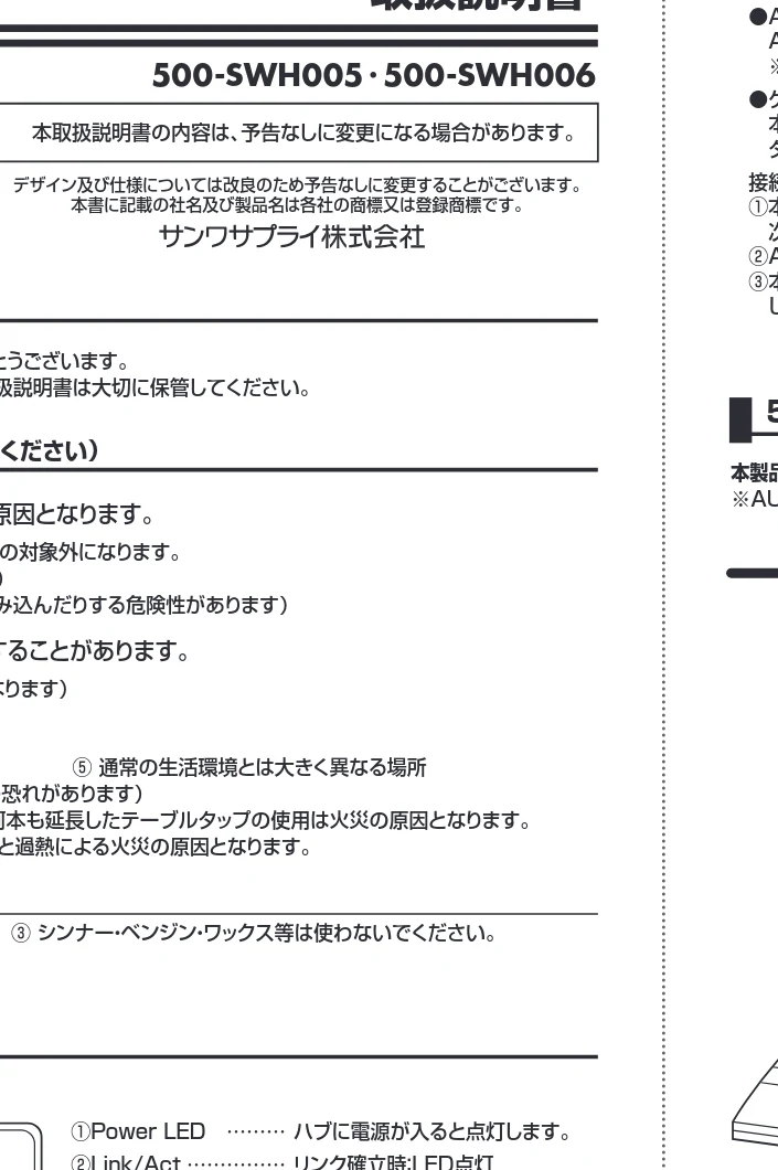 サンワサプライ 500-SWH005-2 / 500-SWH006-2 / 500-SWH006-10 取扱説明書 — 6.トラブルシューティング — 図版 1-1 — 1ページ