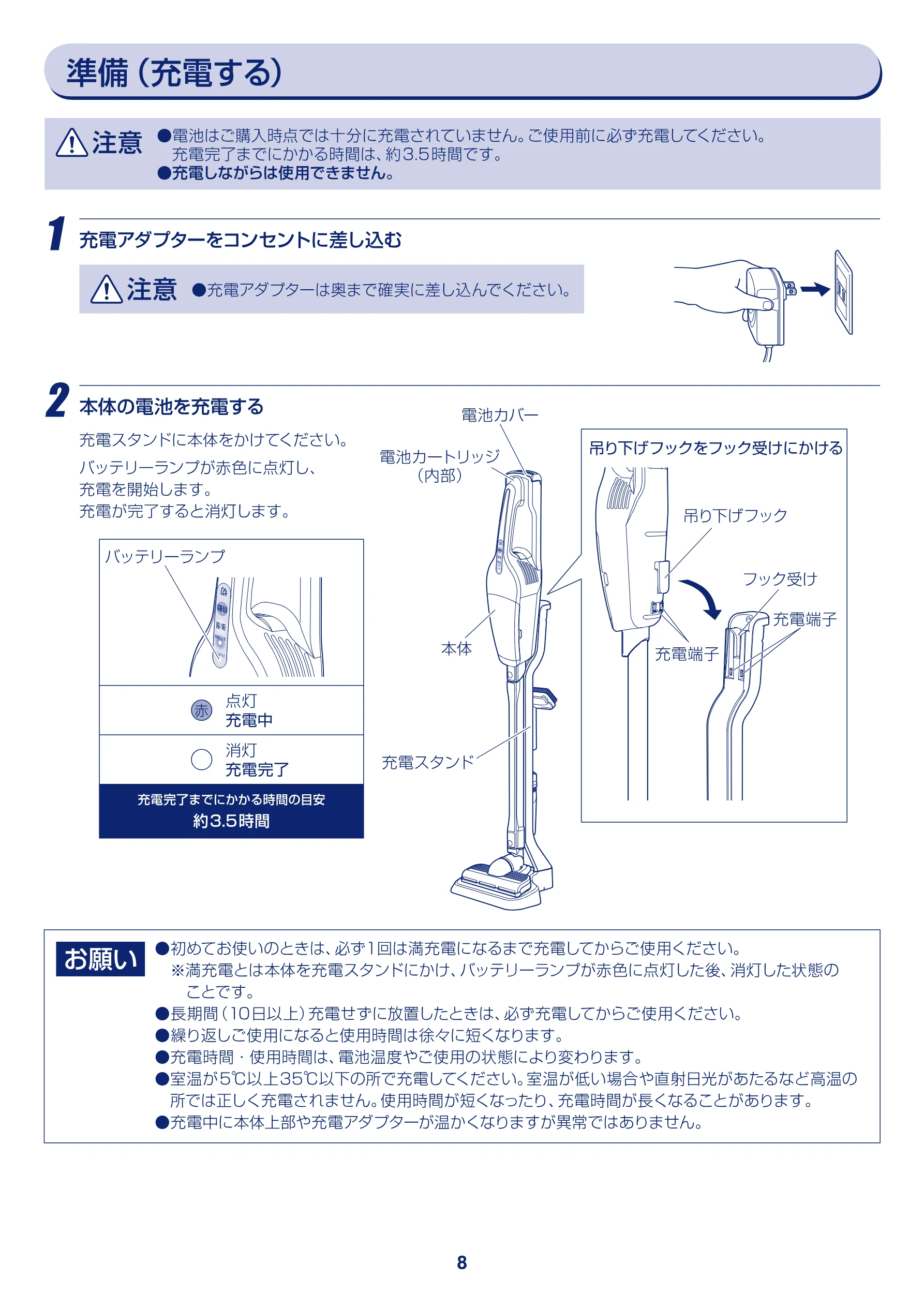 アイリスオーヤマ KIC-S7L 取扱説明書 — 5 ae 準備(充電する) ) — 図版 8-1 — 8ページ