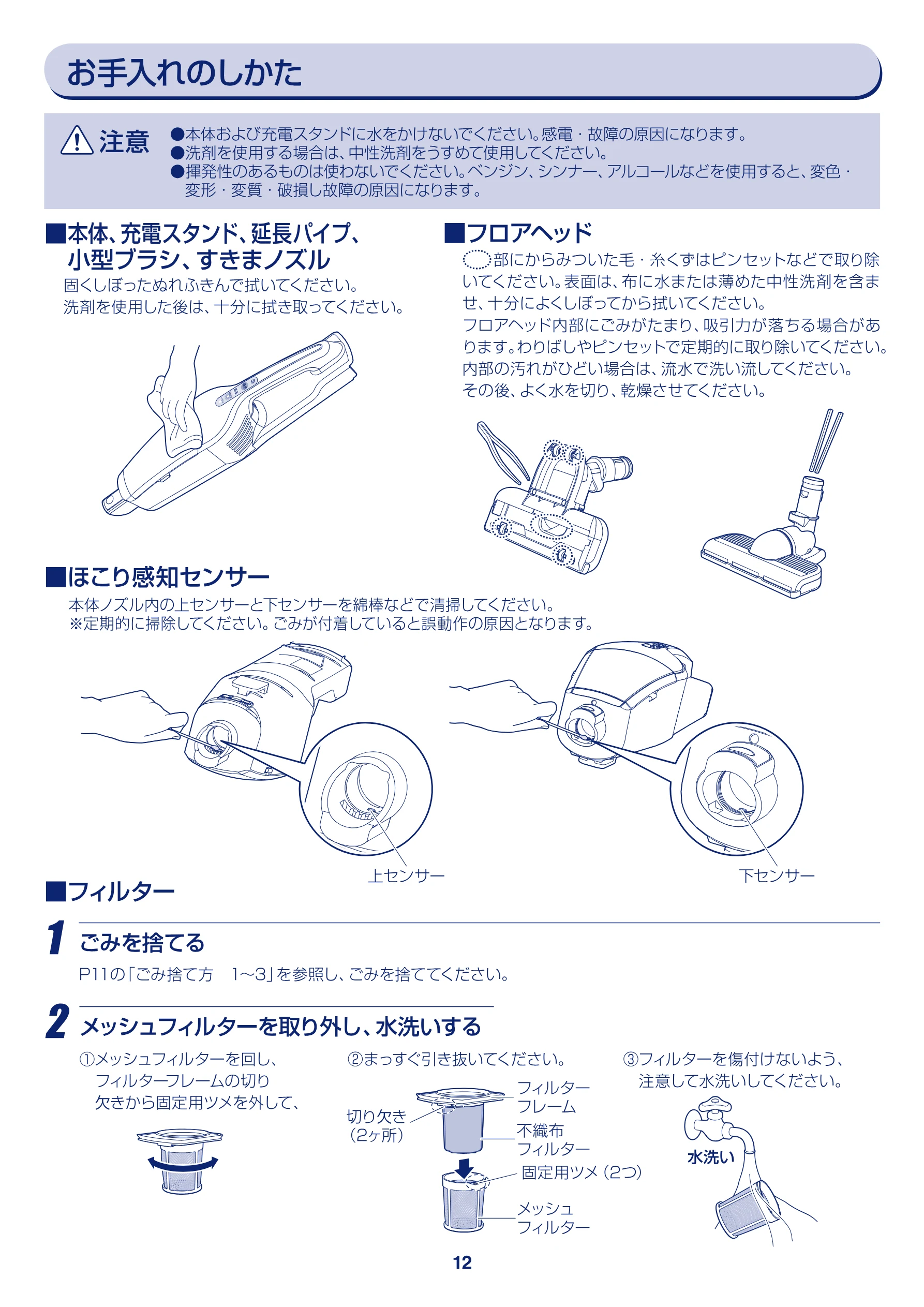 アイリスオーヤマ KIC-S7L 取扱説明書 — ‘\ ーー お手入れのしかた ) — 図版 12-1 — 12ページ
