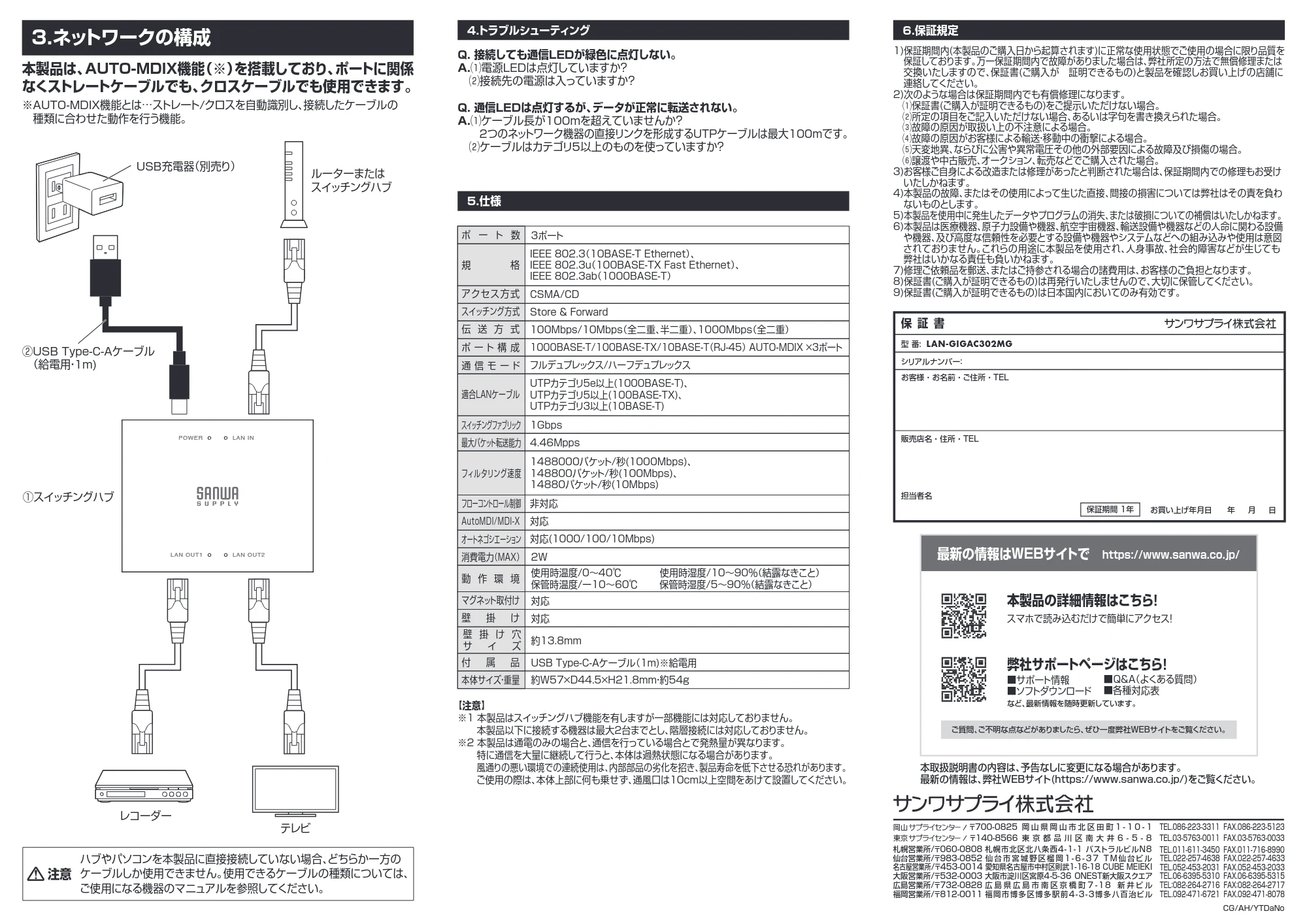 サンワサプライ LAN-GIGAC302MG 取扱説明書 — 原本ページ — 2ページ