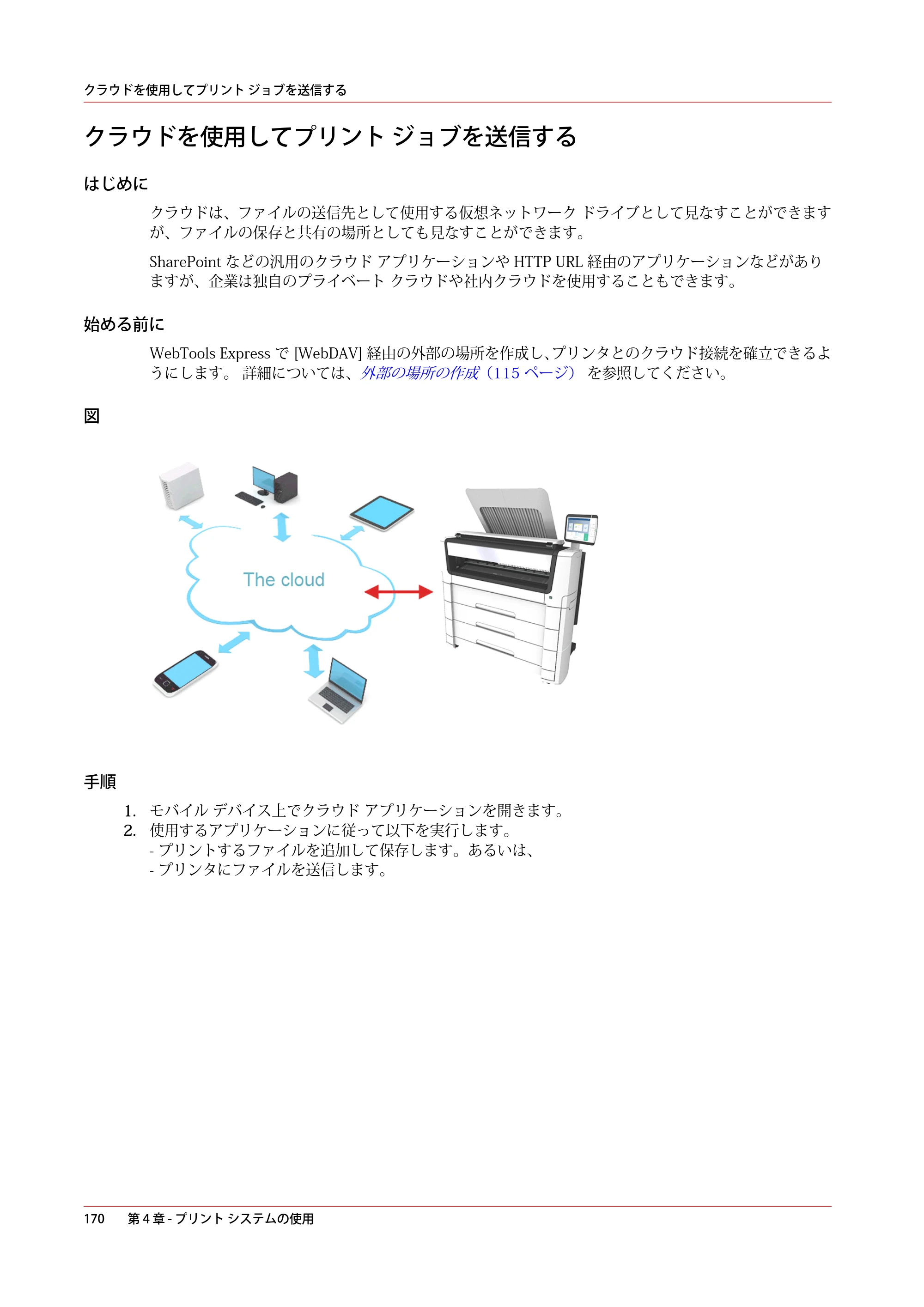 キヤノン PlotWave 7500 操作ガイド 2021年10月2日掲載 （PDF形式／11.38Mバイト） — クラウドを使用してプリント ジョブを送信する — 原本ページ — 170ページ