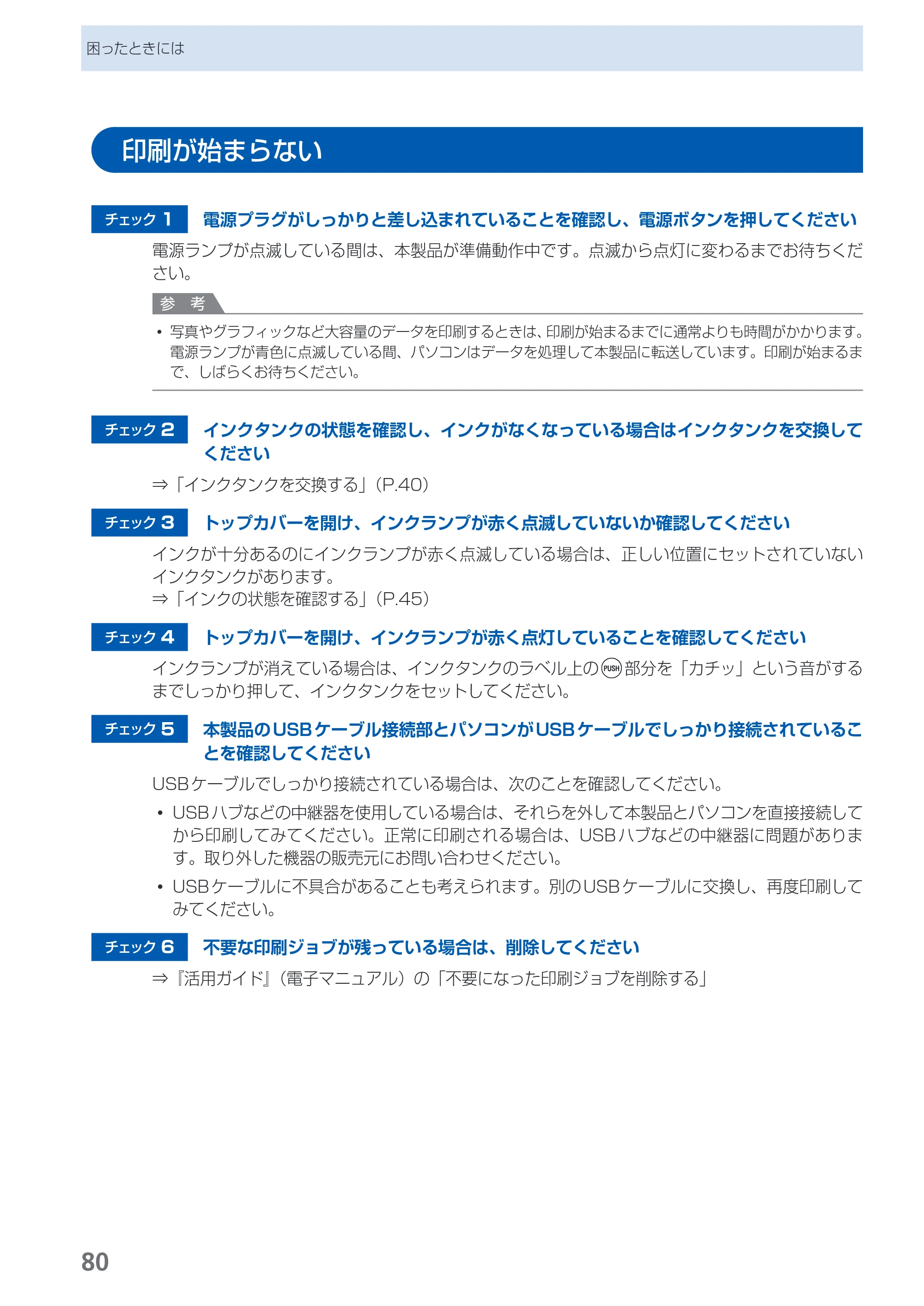 キヤノン PIXUS iX6530 基本操作ガイド（PDF：11.2MB） — 印刷が始まらない — 原本ページ — 82ページ