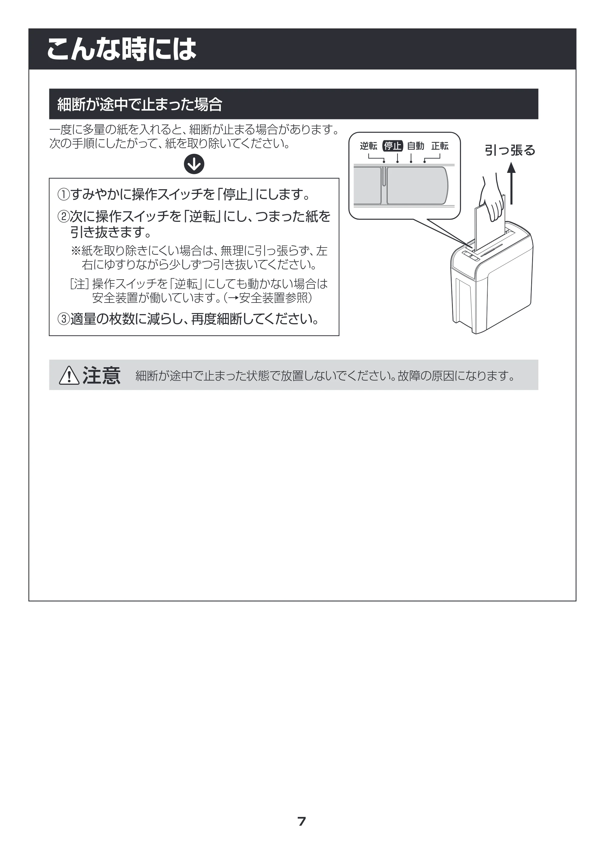 アイリスオーヤマ シュレッダー P6HC 取扱説明書 — こんな時には — 原本ページ — 7ページ