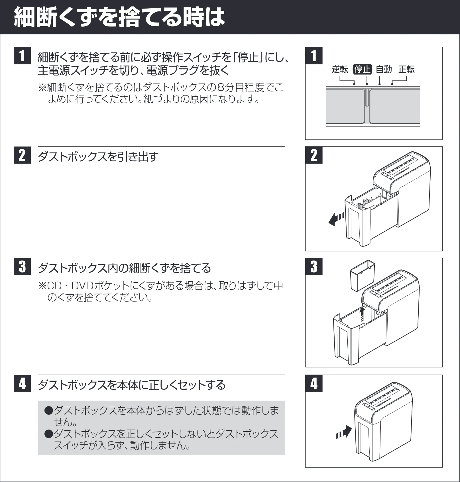 アイリスオーヤマ シュレッダー P6HC 取扱説明書 — 細断くずを捨てる時は — 図版 9-1 — 9ページ