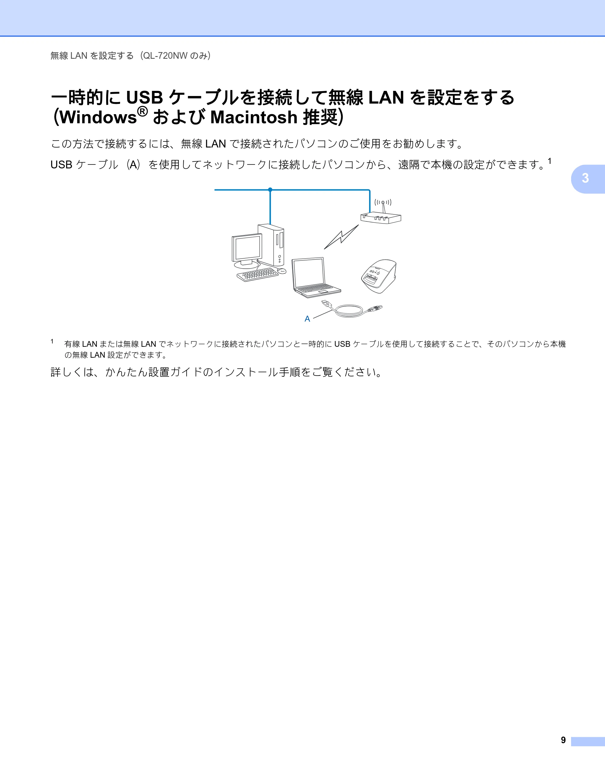 ブラザー QL-580N / QL-720NW ネットワーク設定ガイド — 一時的にUSBケーブルを接続して無線LANを設定をする （Windows®およびMacintosh推奨） — 原本ページ — 13ページ