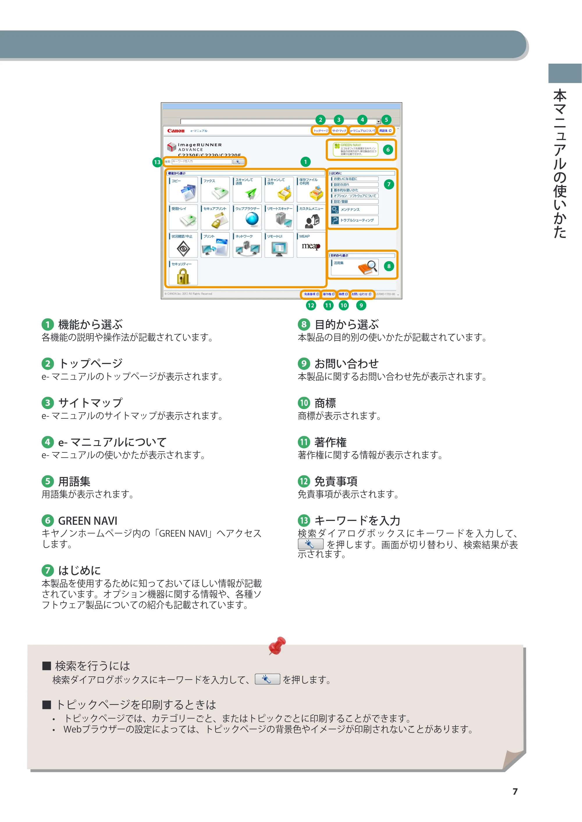 キヤノン imageRUNNER ADVANCE C2230F/C2220/C2220F 基本操作ガイド 2015年1月22日更新（PDF：[45.6MB） — 原本ページ — 7ページ