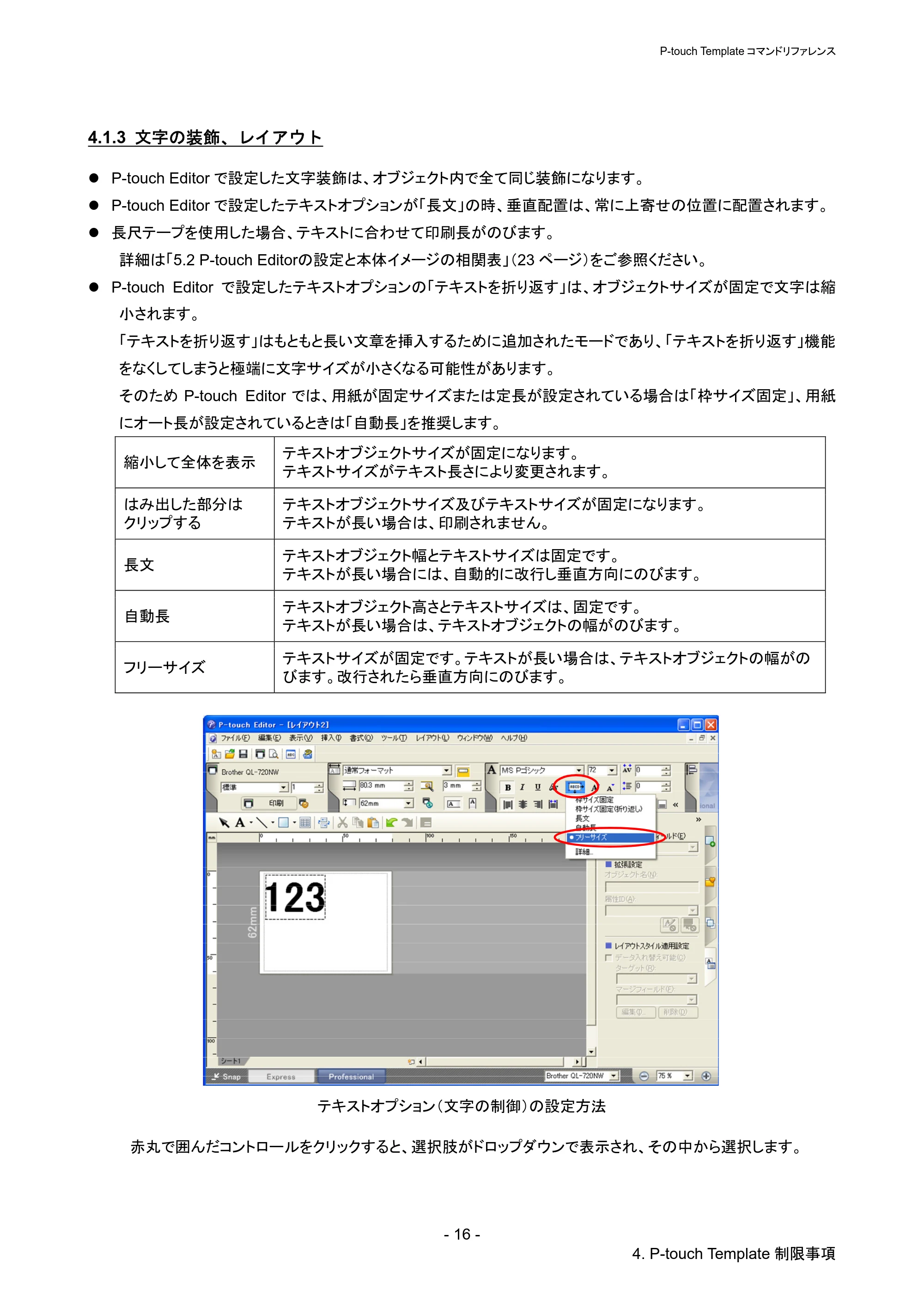 ブラザー QL-720NW P-touch テンプレートマニュアル / コマンドリファレンス — 4.1.3 文字の装飾、レイアウト — 原本ページ — 21ページ