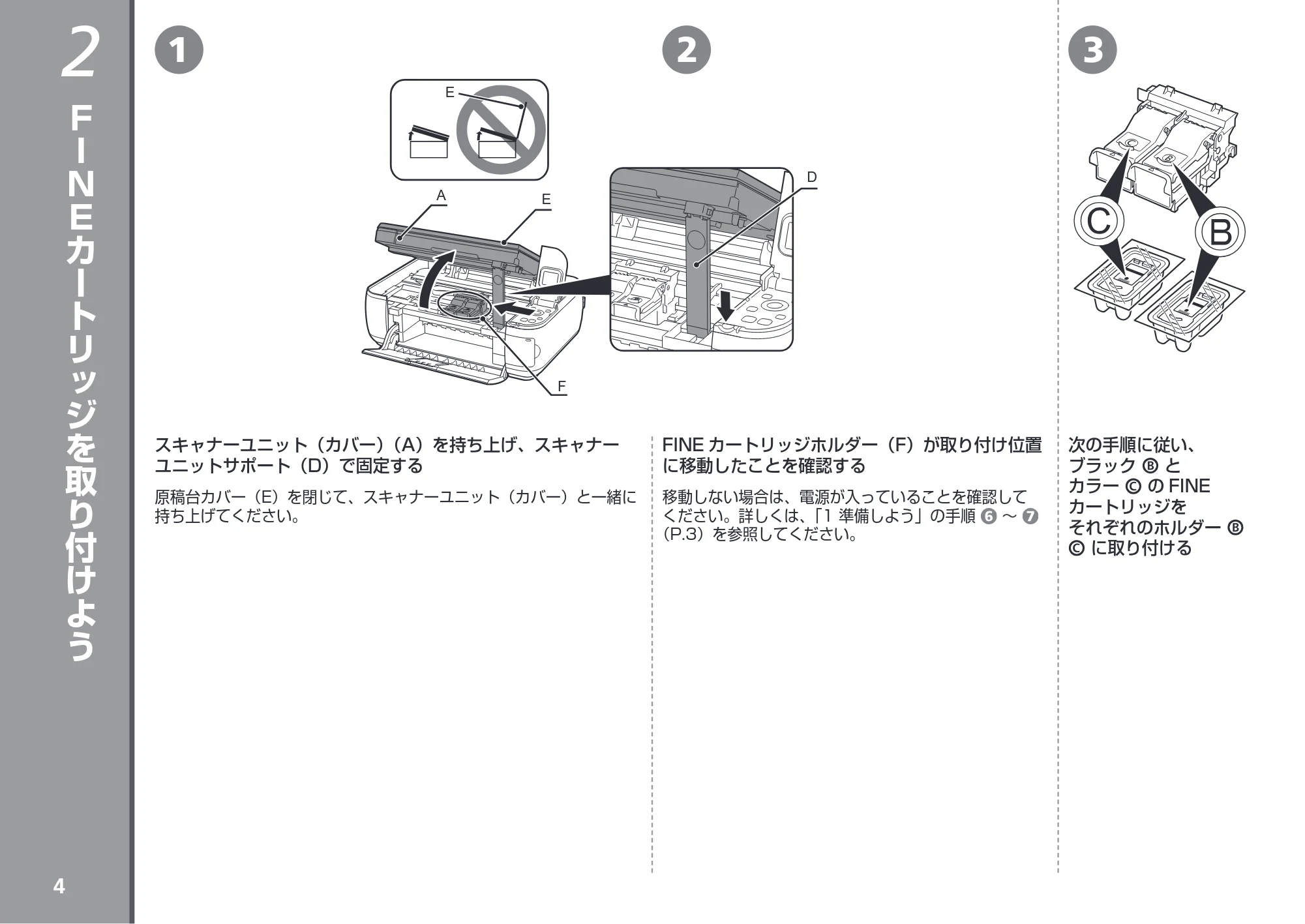 キヤノン PIXUS MP493 かんたんスタートガイド (PDF形式/3.29Mバイト) — FINEカートリッジを取り付けよう — 原本ページ — 6ページ