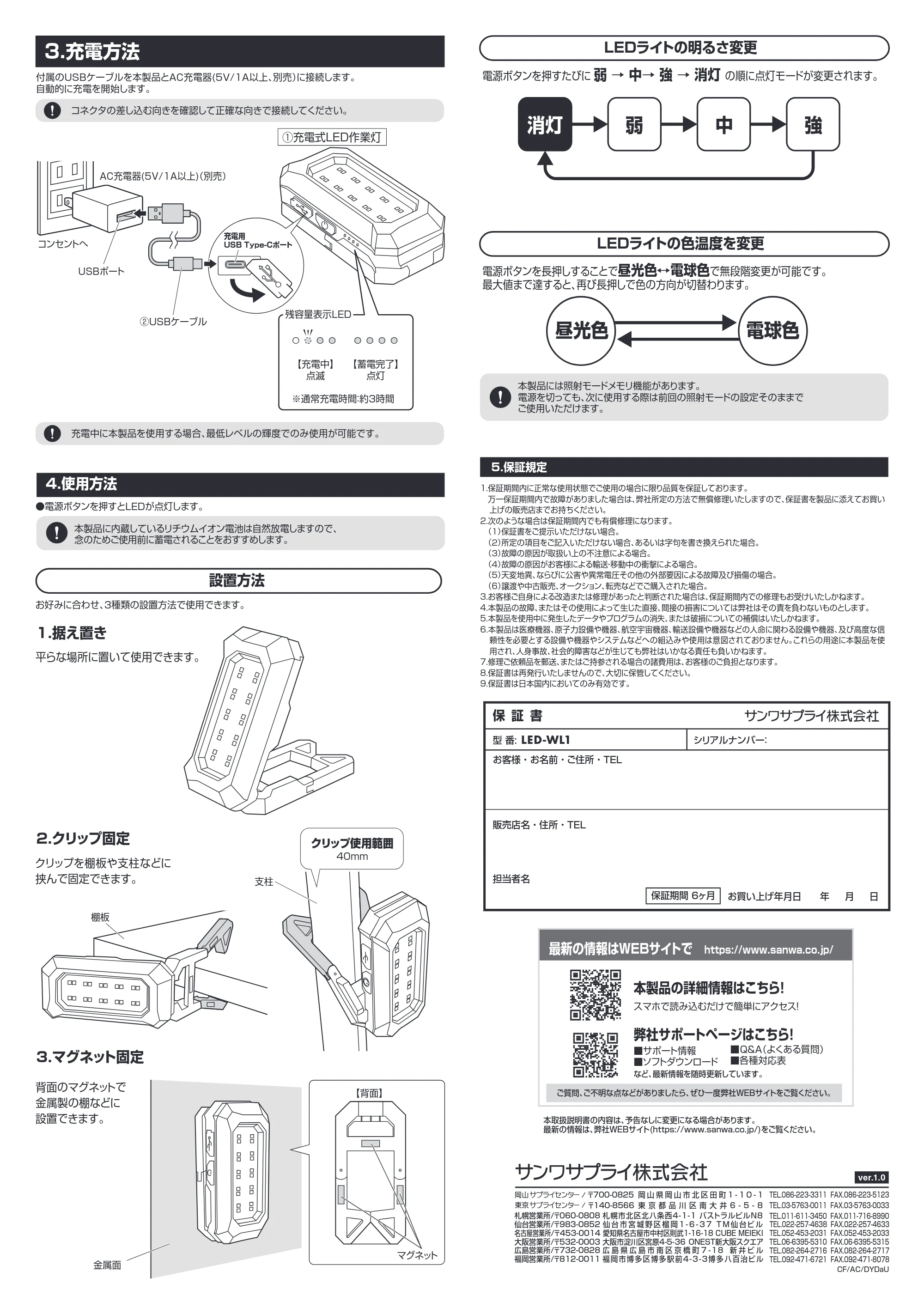 サンワサプライ LED-WL1 取扱説明書 — 原本ページ — 2ページ