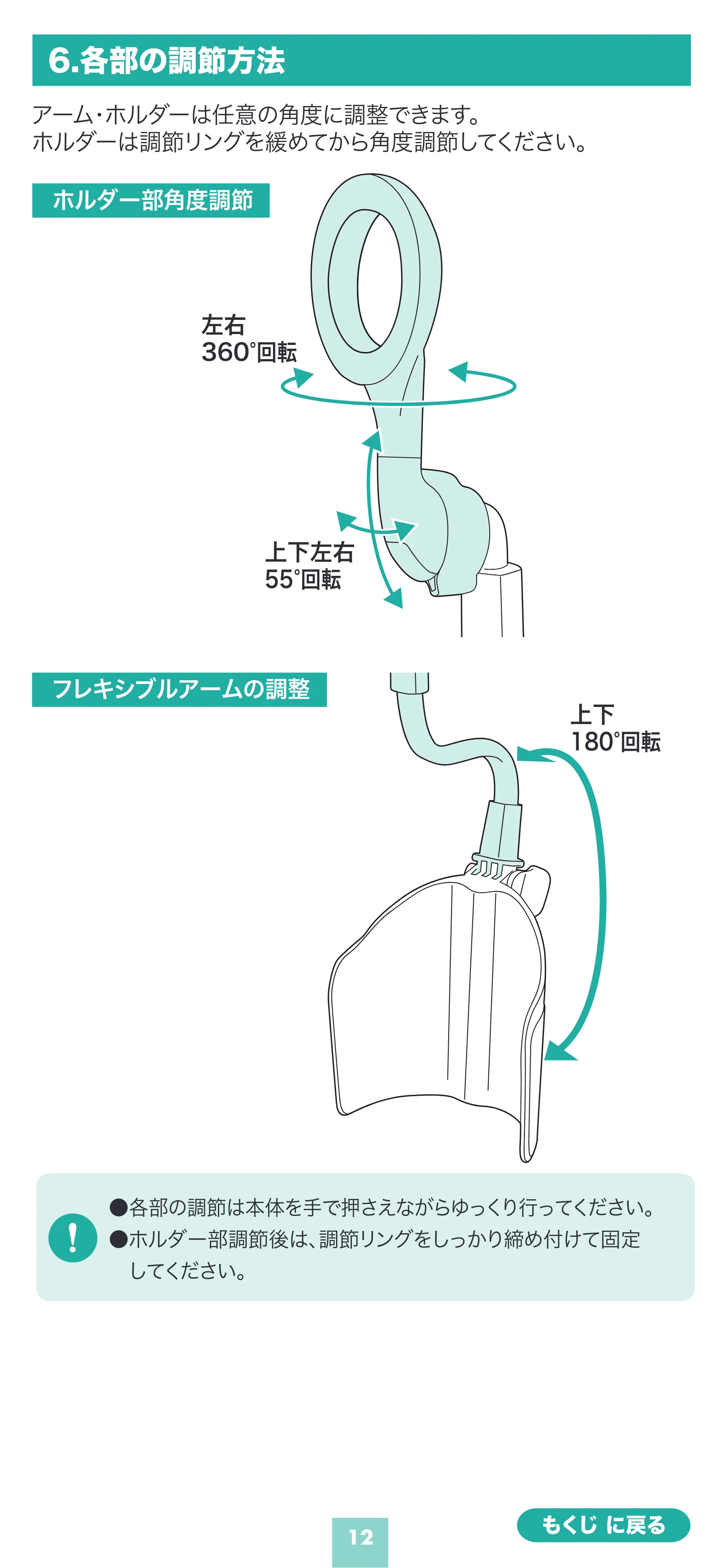 サンワサプライ 200-CAR126 取扱説明書 — 6.各部の調節方法 — 原本ページ — 12ページ