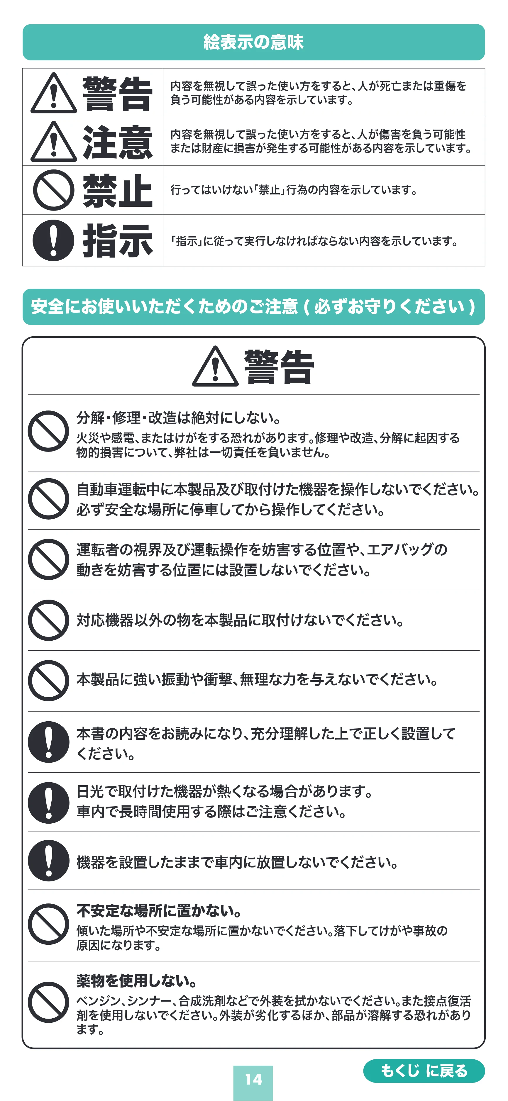 サンワサプライ 200-CAR126 取扱説明書 — 警告 注意 — 原本ページ — 14ページ