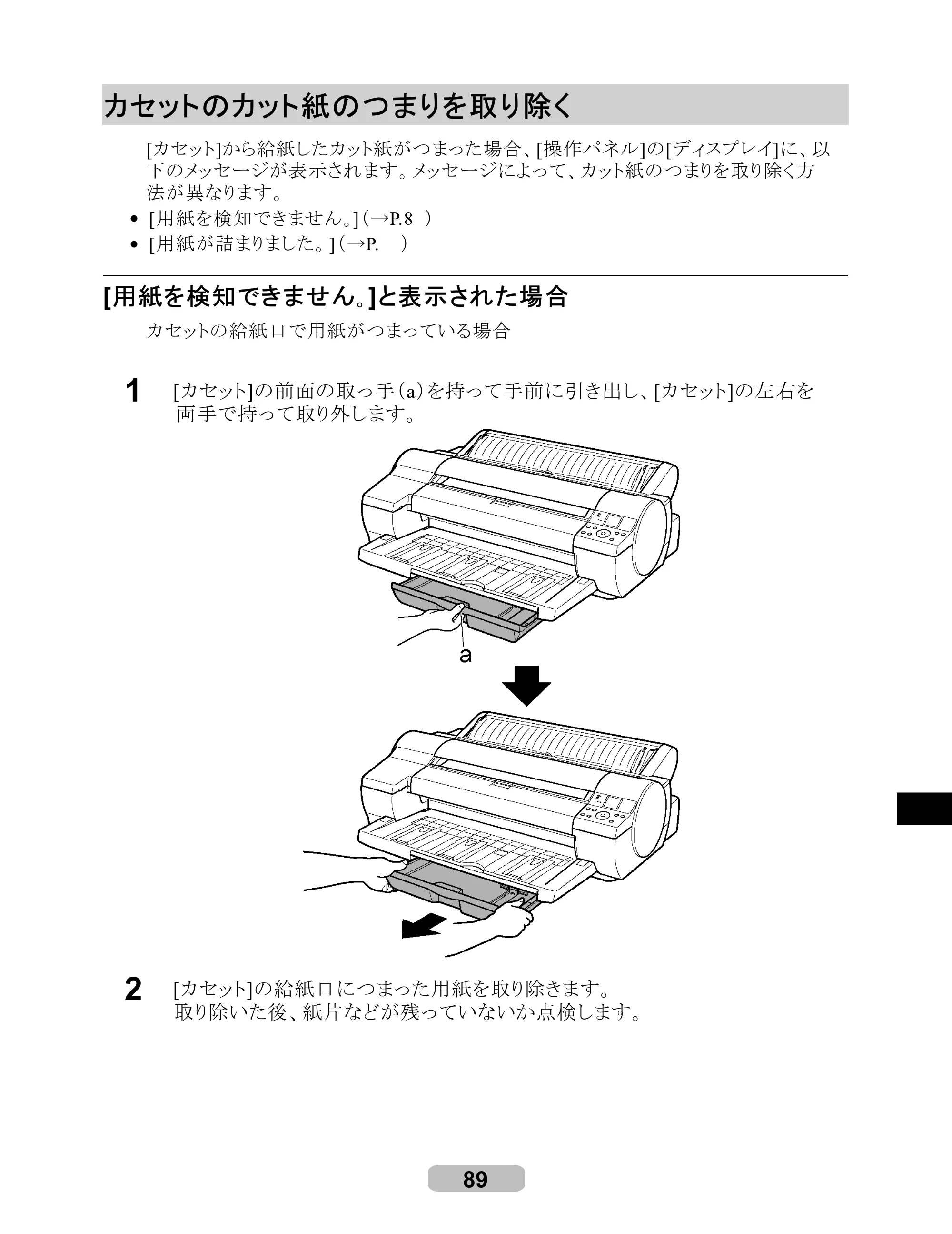 キヤノン iPF610 リファレンスガイド （PDF形式／4.97Mバイト） — カセットのカット紙のつまりを取り除く — 原本ページ — 89ページ