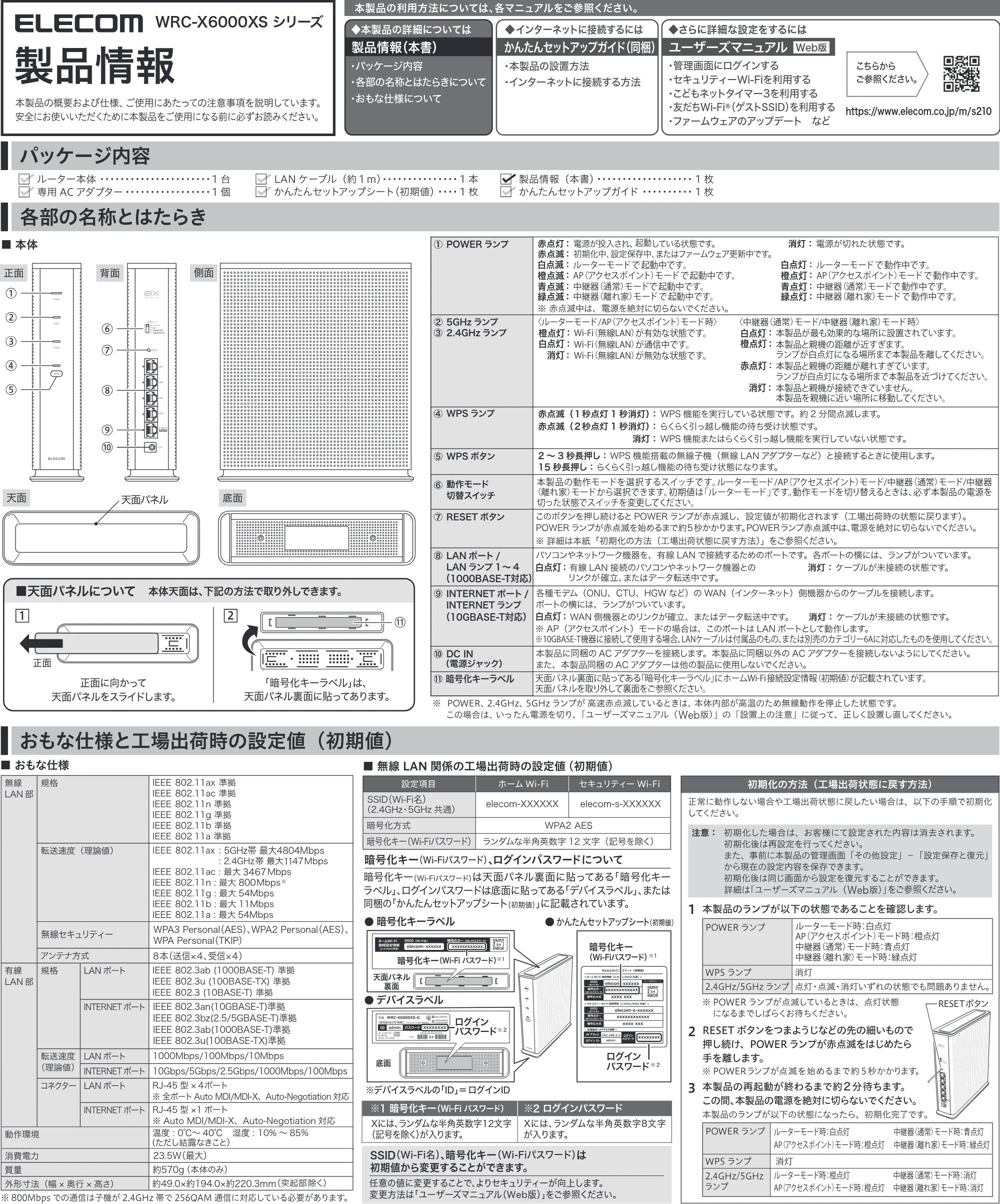 エレコム WRC-X6000XS-G 1.製品情報 — WRC-X6000XS シリーズ — 図版 1-1 — 1ページ