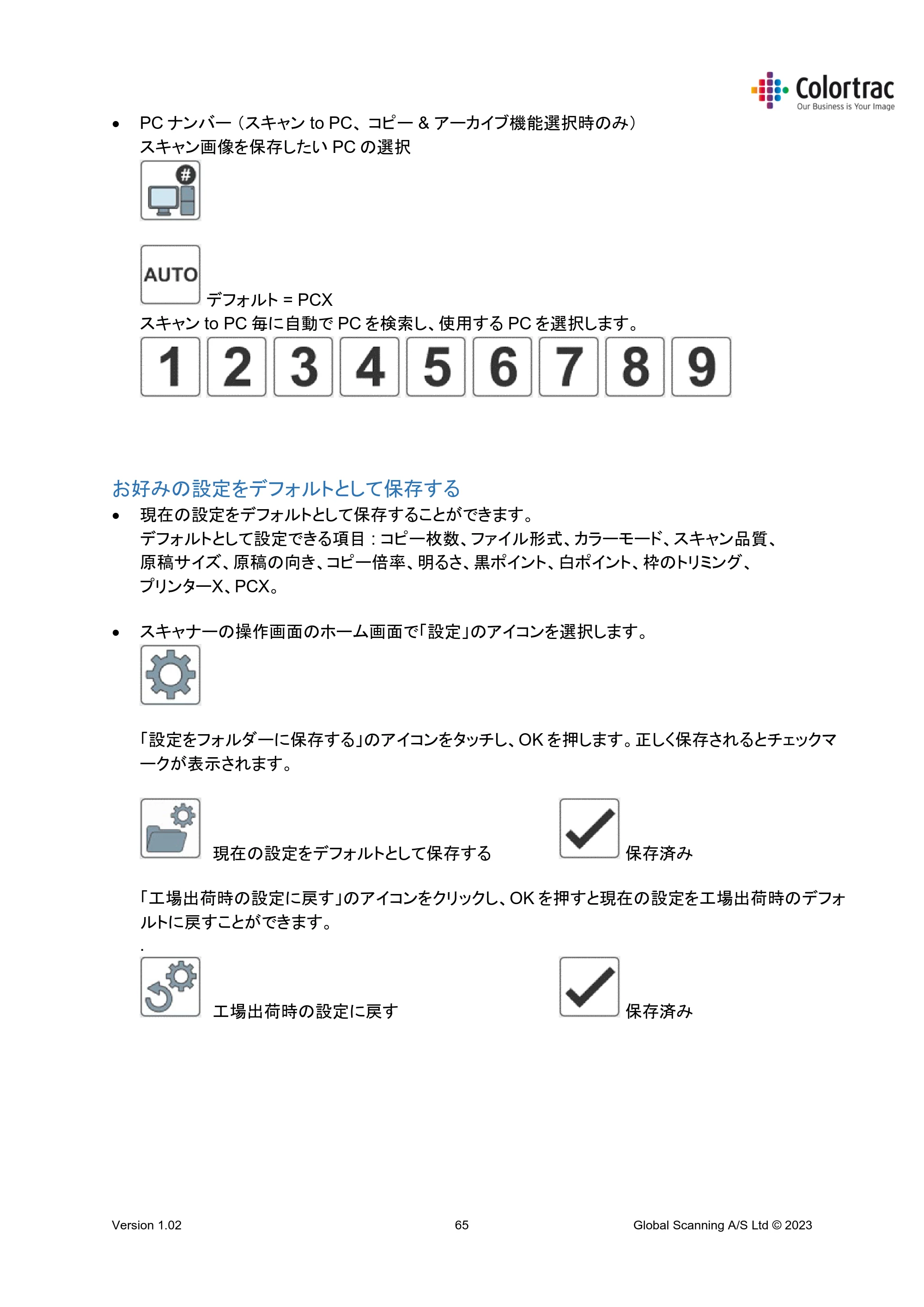 キヤノン TM-240・250・255・340・350・355 TM-Series MFP 専用スキャナーユニット Lm24／Lm36取扱説明書 2023年10月26日掲載 （PDF形式／5.47Mバイト） — お好みの設定をデフォルトとして保存する — 原本ページ — 65ページ