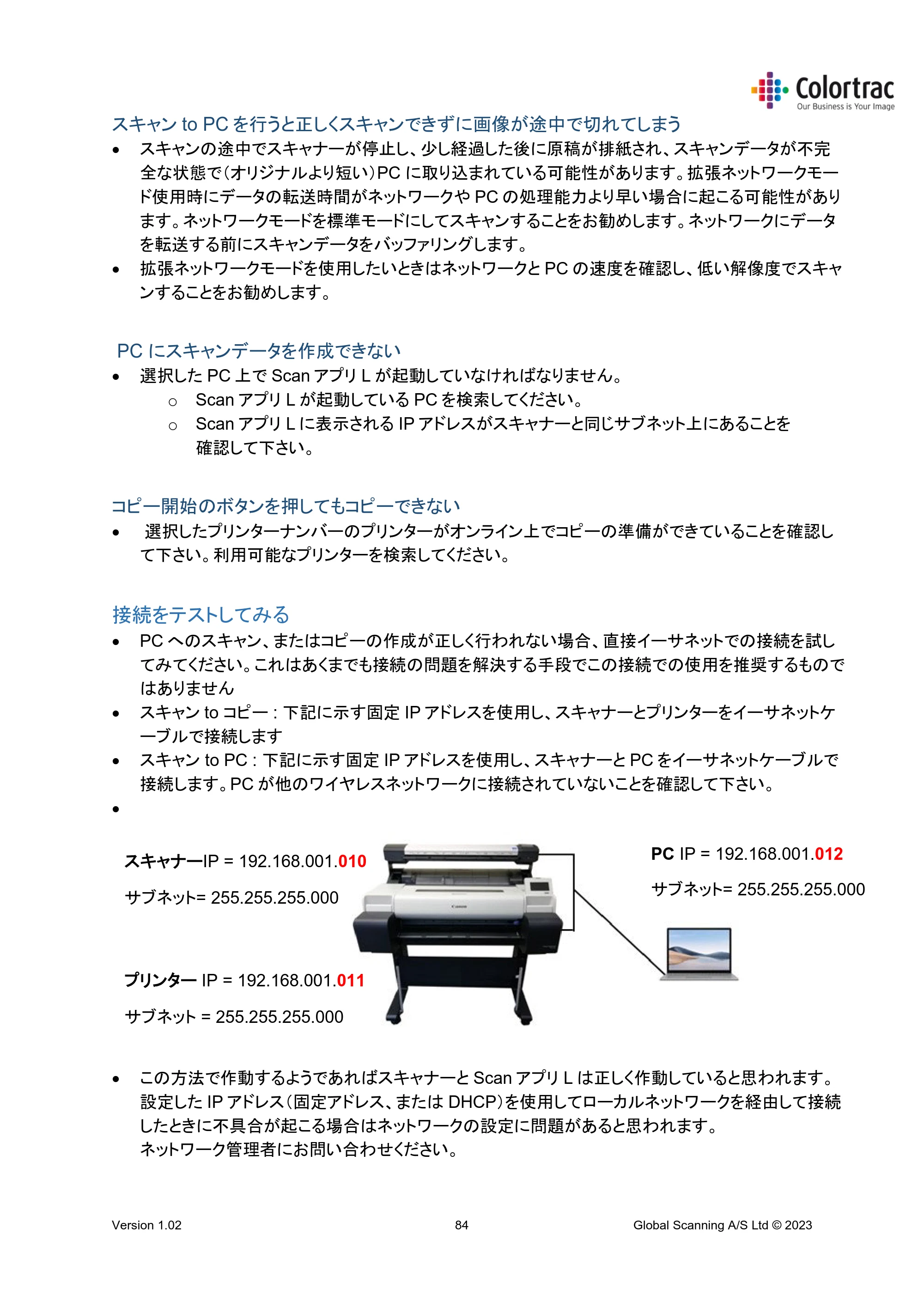 キヤノン TM-240・250・255・340・350・355 TM-Series MFP 専用スキャナーユニット Lm24／Lm36取扱説明書 2023年10月26日掲載 （PDF形式／5.47Mバイト） — スキャンto PCを行うと正しくスキャンできずに画像が途中で切れてしまう — 原本ページ — 84ページ