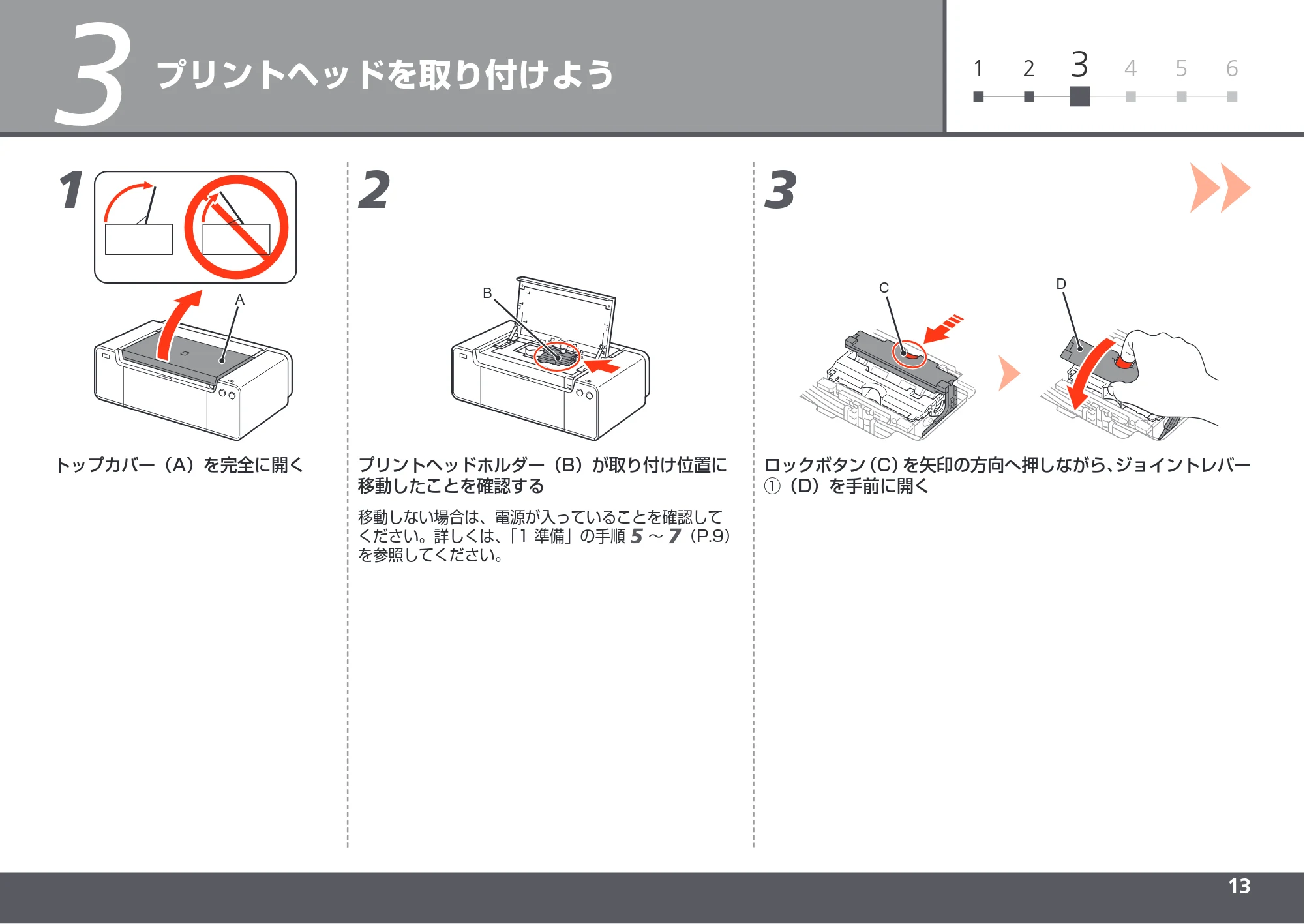 キヤノン PIXUS PRO-1 かんたんスタートガイド（PDF：5.50MB） — プリントヘッドを取り付けよう — 原本ページ — 15ページ