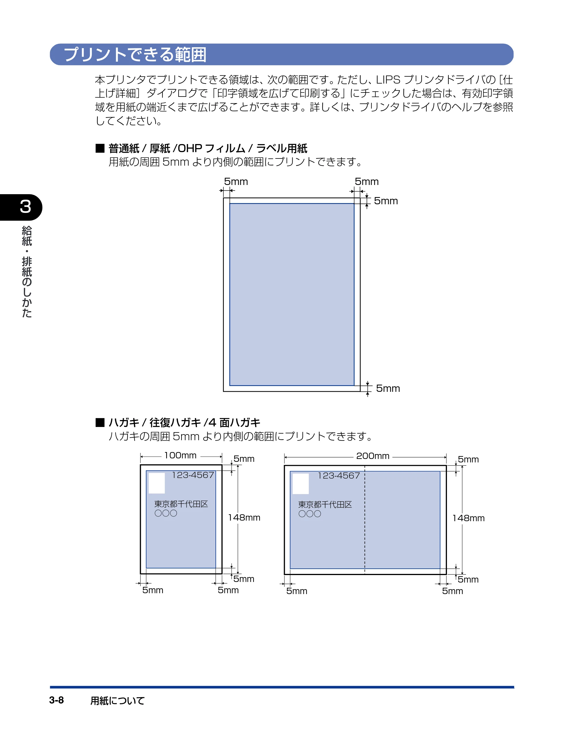 キヤノン LBP3800/3700 ユーザーズガイド 2006年5月25日更新 （PDF形式／6.93Mバイト） — プリントできる範囲 — 原本ページ — 76ページ