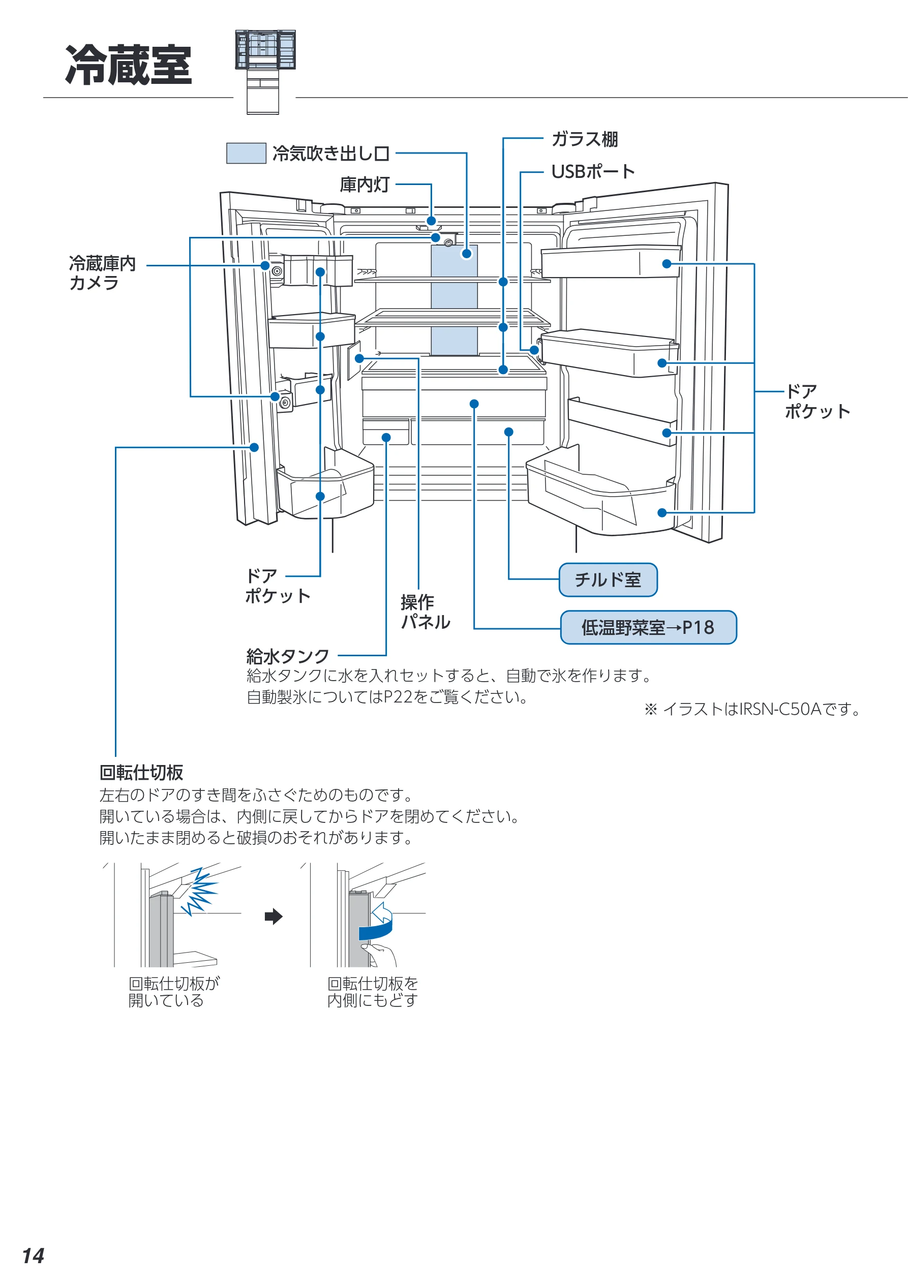 アイリスオーヤマ IRSN-C50A 取扱説明書 — 冷蔵室 — 図版 14-1 — 14ページ