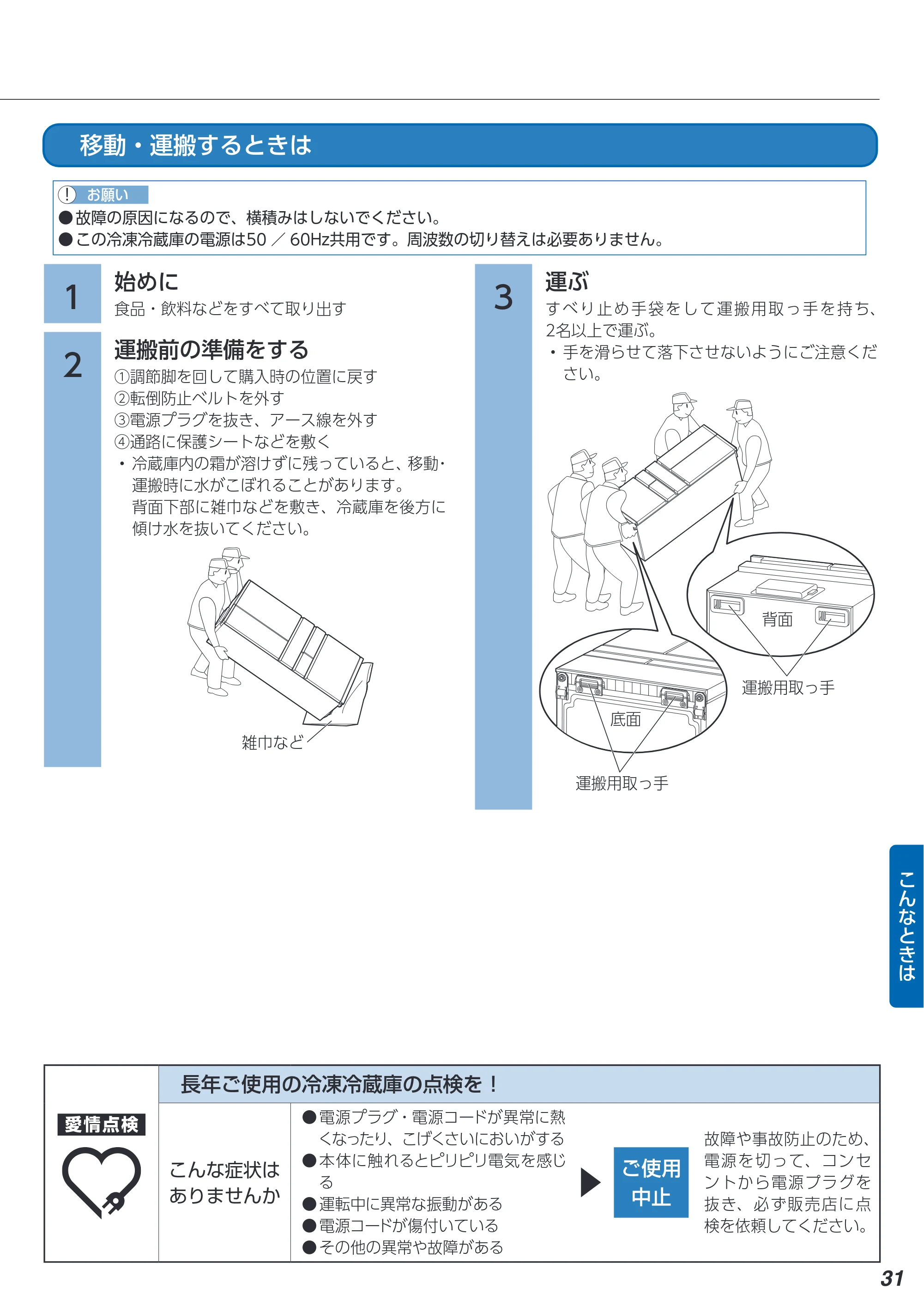 アイリスオーヤマ IRSN-C50A 取扱説明書 — 移動・運搬するときは — 原本ページ — 31ページ