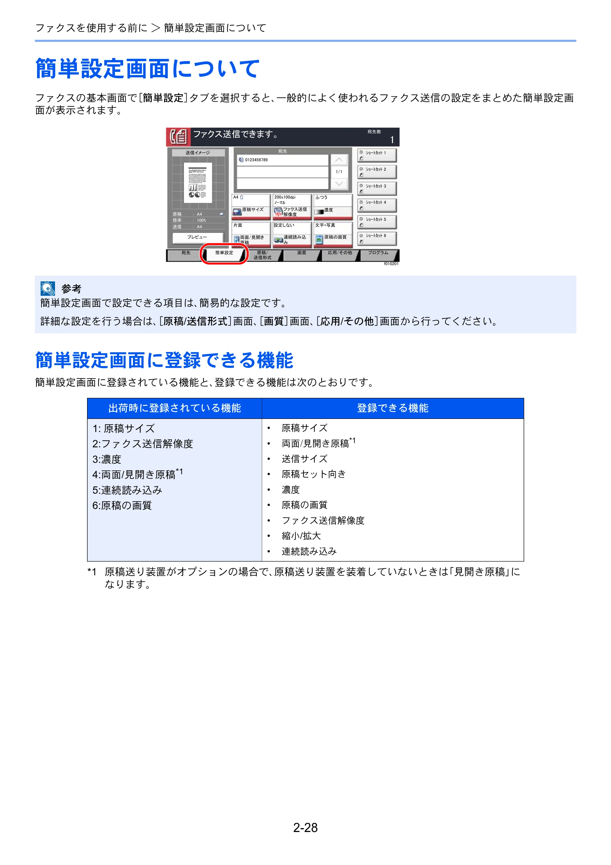 京セラ TASKalfa 2553ci / TASKalfa 3253ci / TASKalfa 4053ci TASKalfa 9003i/7003i FAX使用説明書 — 簡単設定画面について — 原本ページ — 48ページ