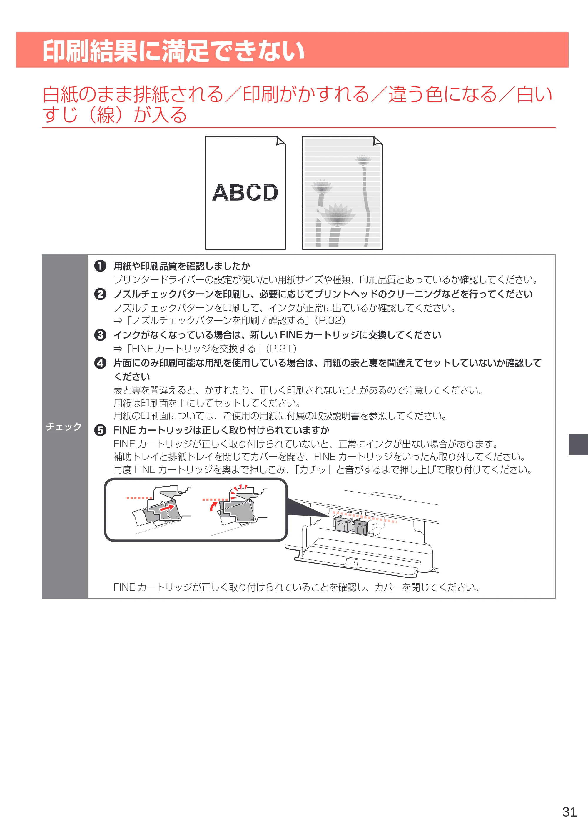 キヤノン PIXUS TS203 設置・基本操作マニュアル 2022年2月15日掲載（PDF：2.87MB） — 印刷結果に満足できない — 原本ページ — 33ページ