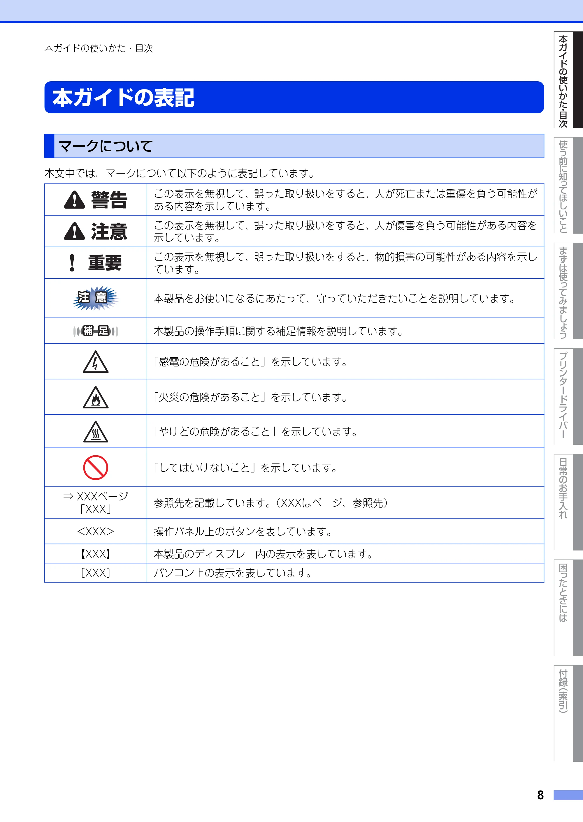 ブラザー HL-L6400DW ユーザーズガイド — 本ガイドの表記 — 原本ページ — 8ページ