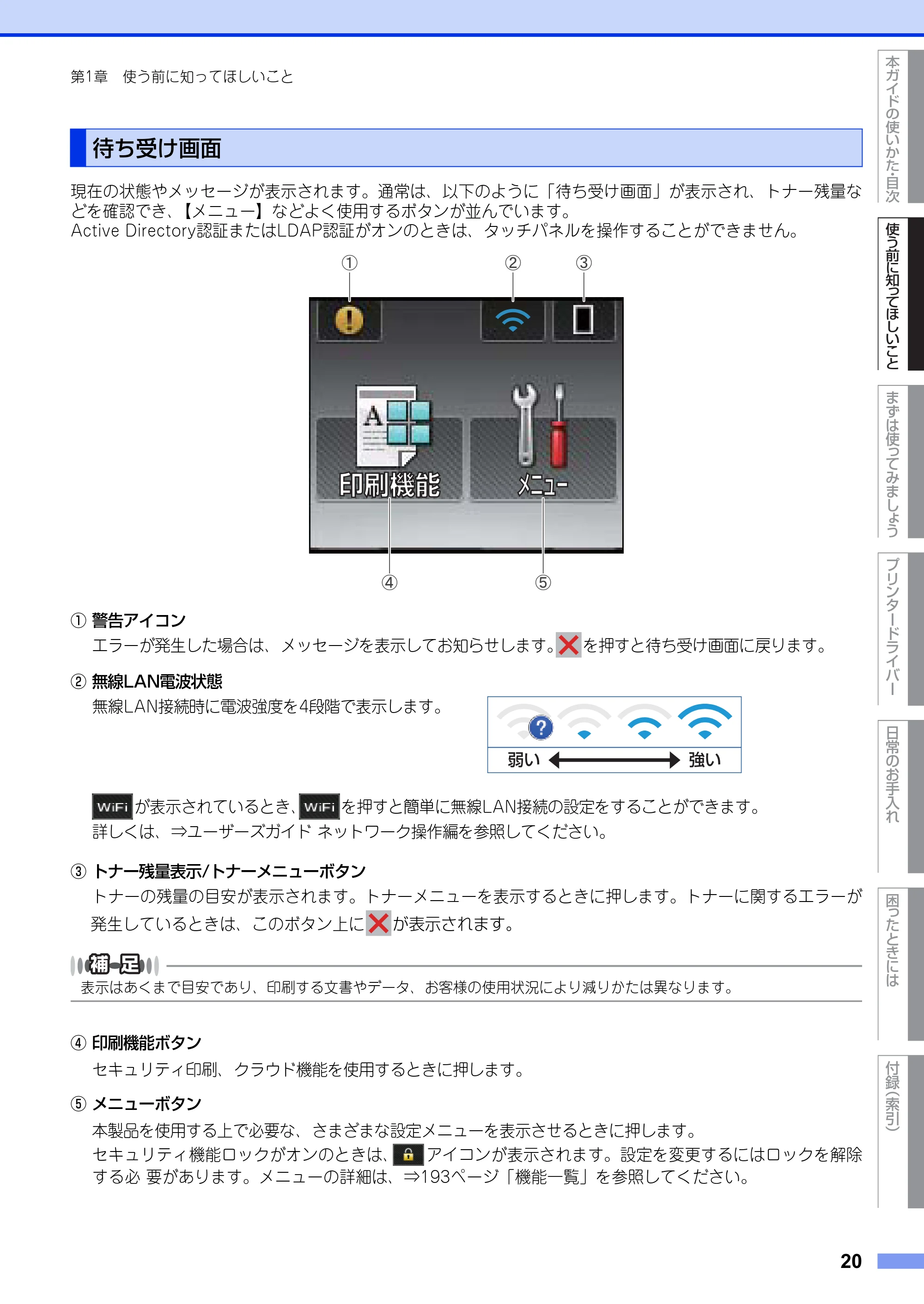 ブラザー HL-L6400DW ユーザーズガイド — 待ち受け画面 — 原本ページ — 20ページ
