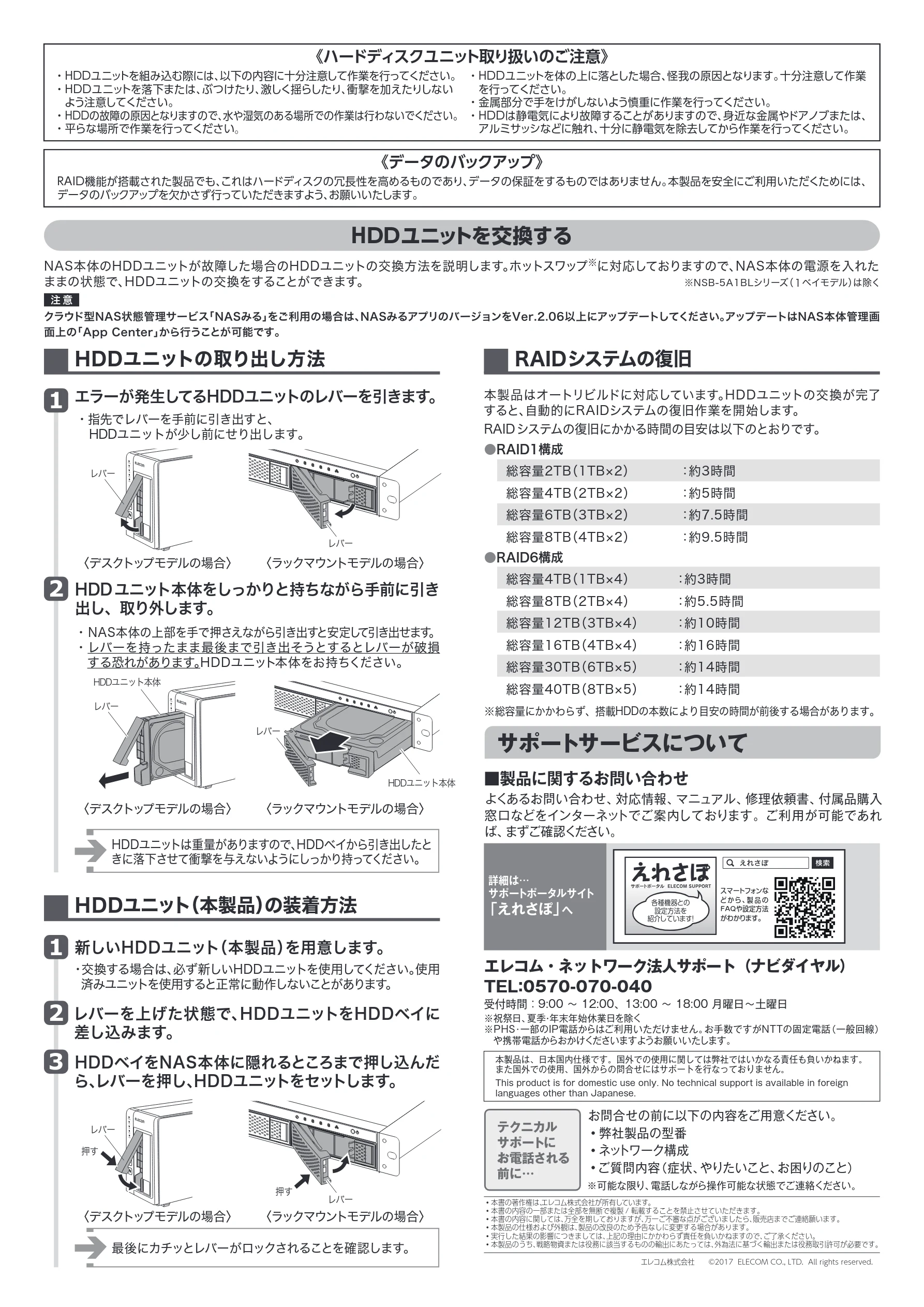 エレコム NSB-SD1TU / NSB-SD2TU / NSB-SD3TU ご使用の前にお読みください — HDDユニットを交換する — 図版 2-1 — 2ページ