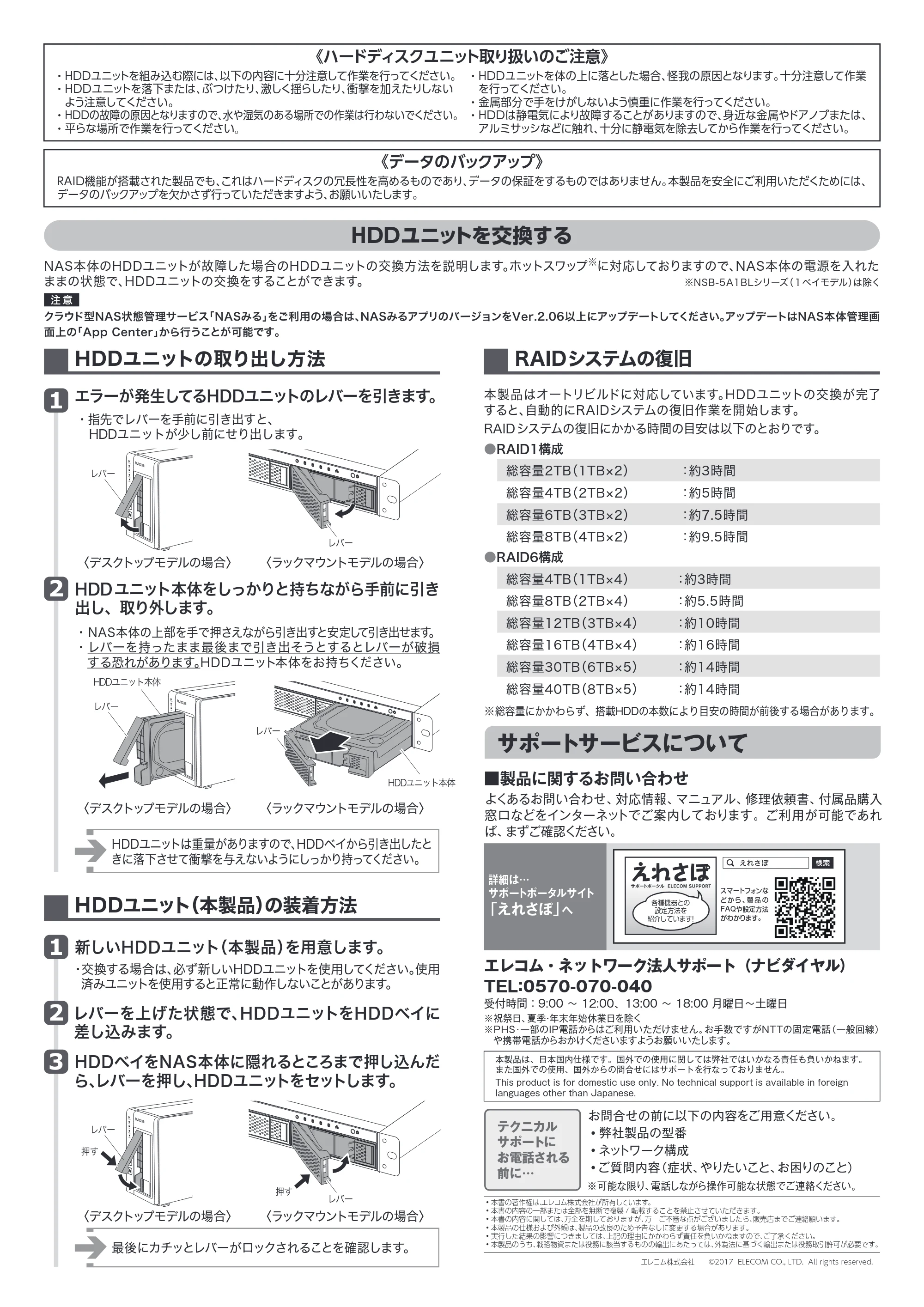 エレコム NSB-SD1TU / NSB-SD2TU / NSB-SD3TU ご使用の前にお読みください — HDDユニットを交換する — 原本ページ — 2ページ