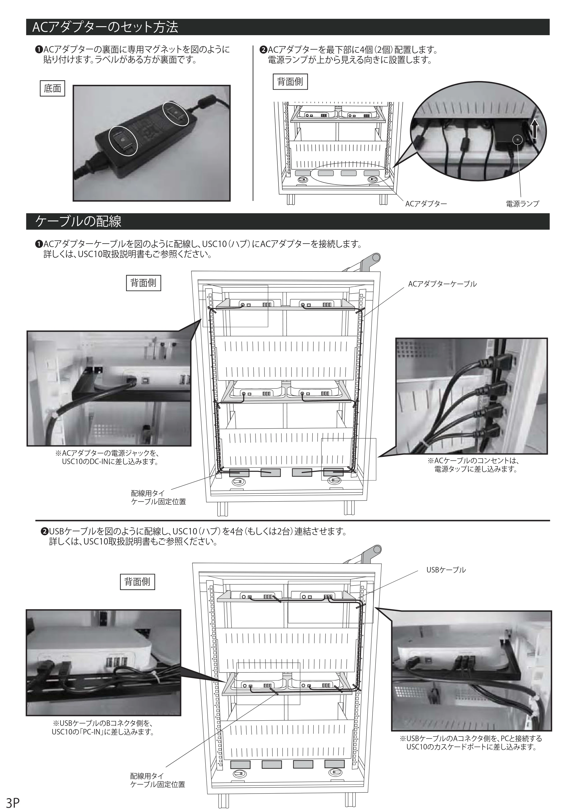 エレコム TCSD-40 観音扉保管庫の組み立て方法 — ACアダプターのセット方法 — 原本ページ — 3ページ