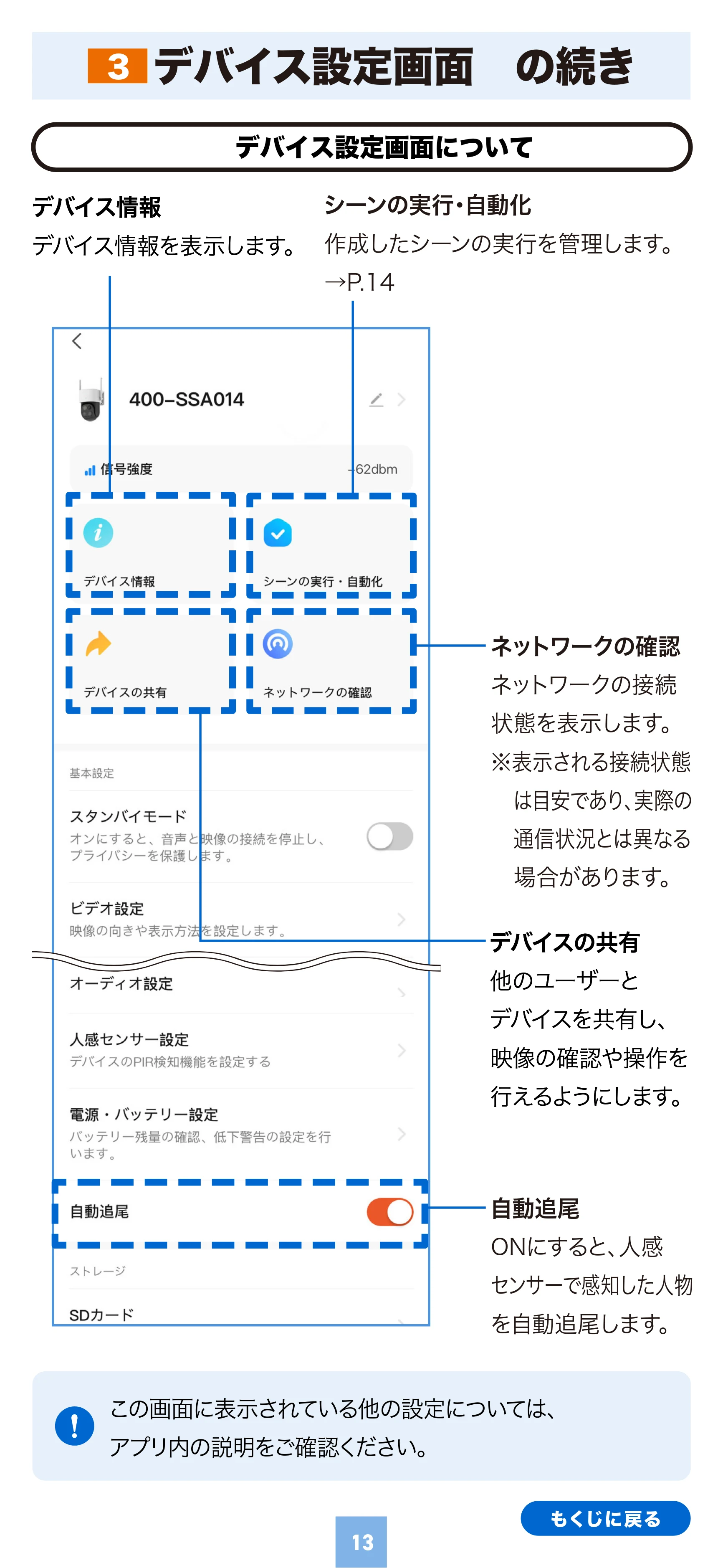 サンワサプライ 400-SSA014 取扱説明書 — デバイス設定画面 の続き 3 — 原本ページ — 13ページ
