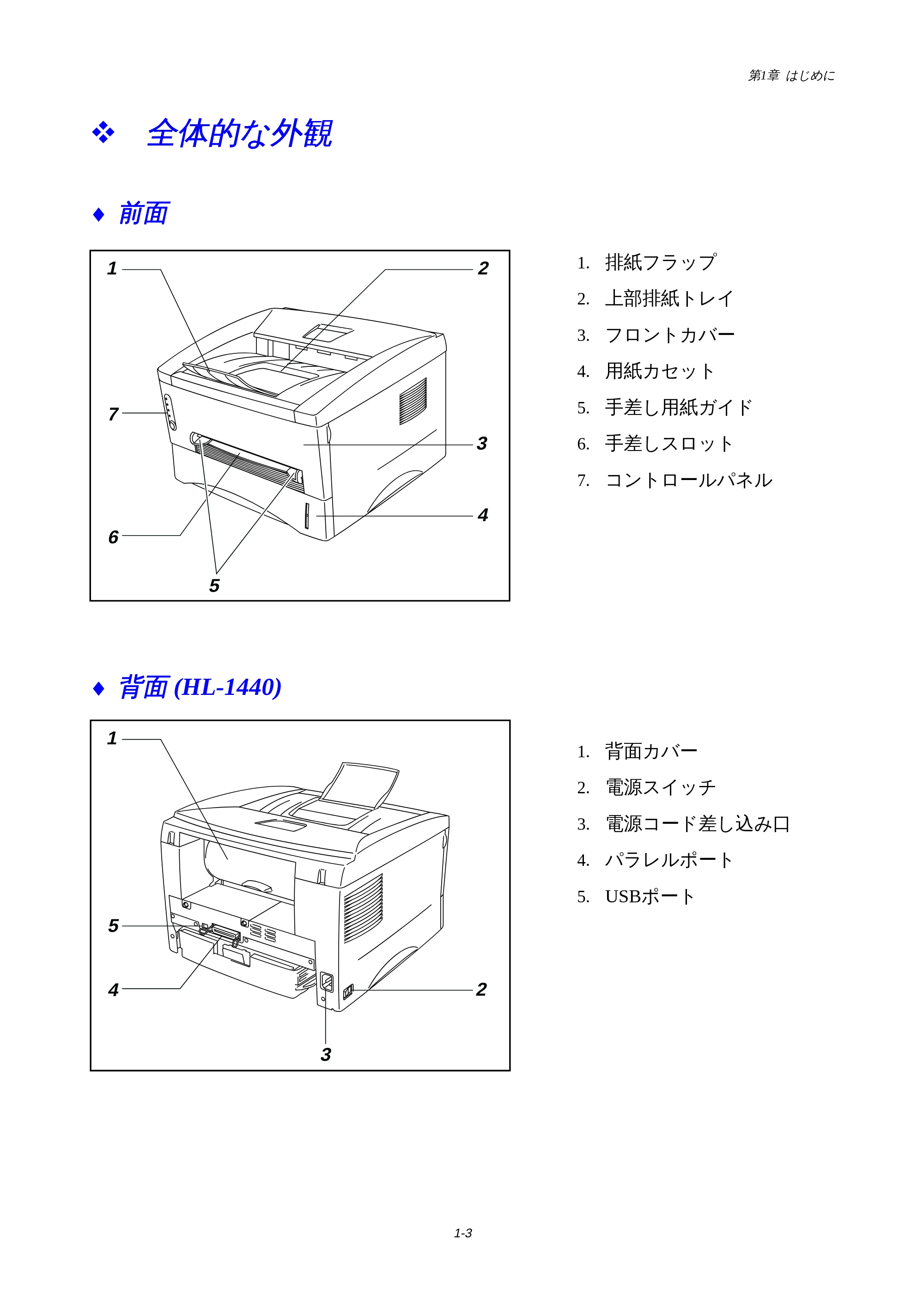 ブラザー HL-1440 / HL-1470N 取扱説明書(本体) — 全体的な外観 — 原本ページ — 6ページ