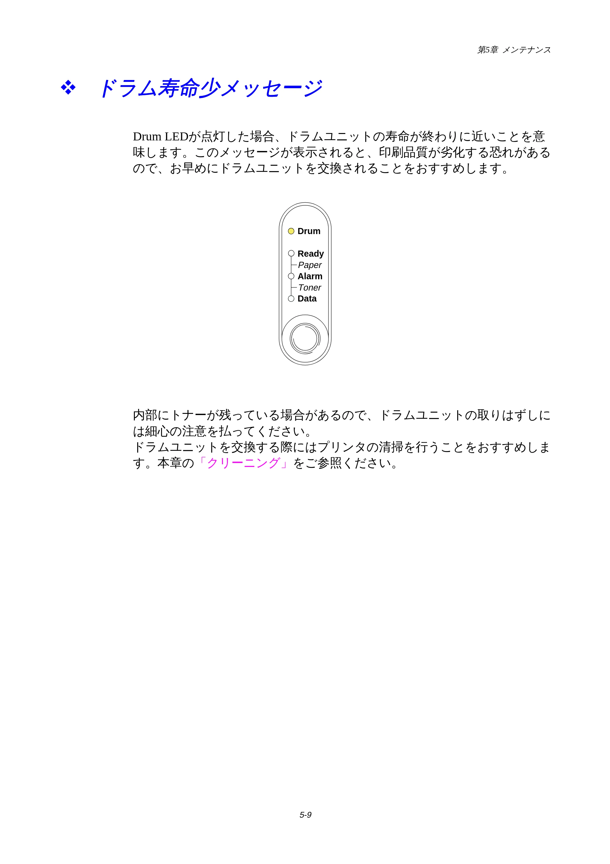ブラザー HL-1440 / HL-1470N 取扱説明書(本体) — ドラム寿命少メッセージ — 原本ページ — 69ページ
