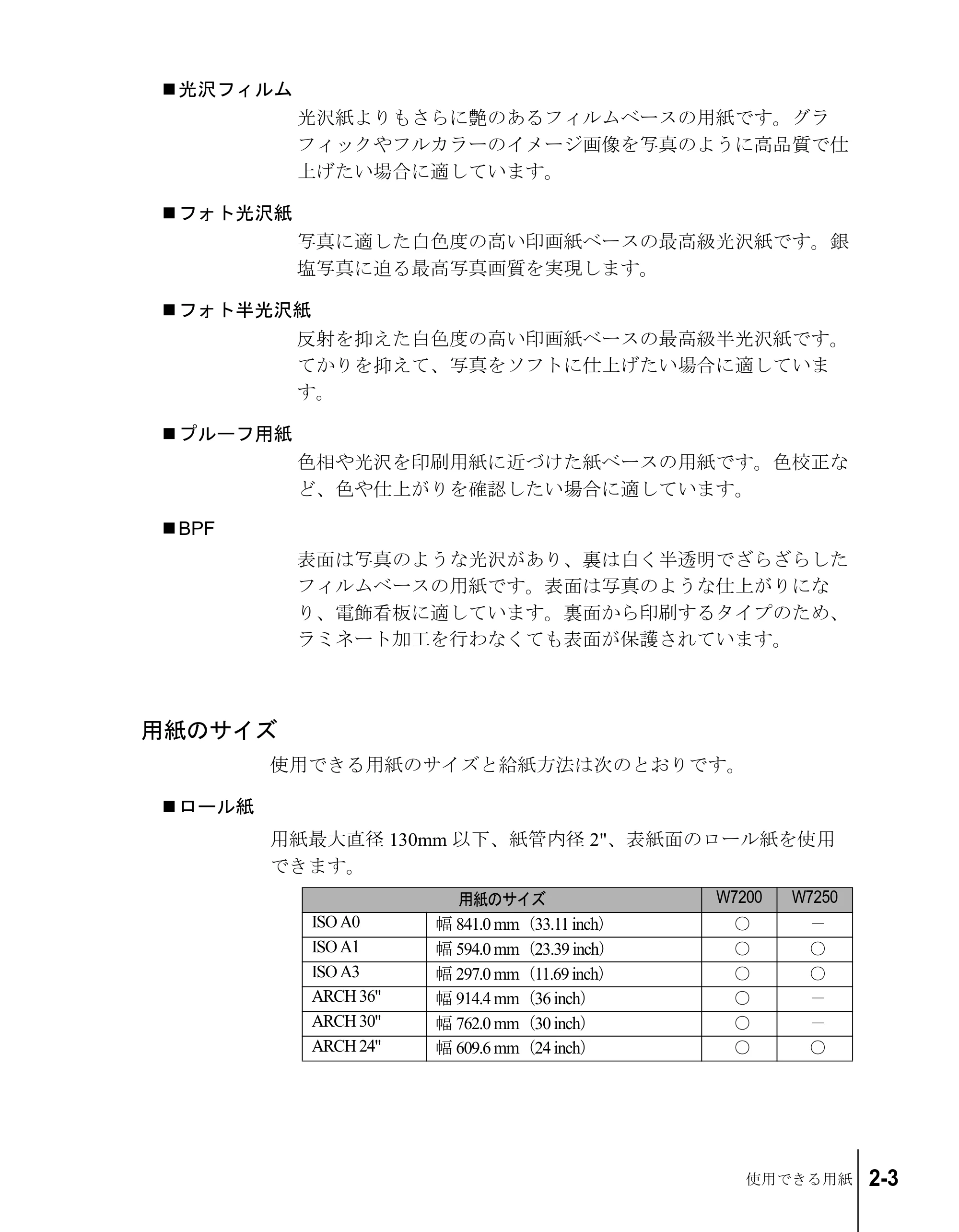 キヤノン W7200/W7250 ユーザーズガイド (PDF形式/4.71Mバイト) — 用紙のサイズ — 原本ページ — 29ページ