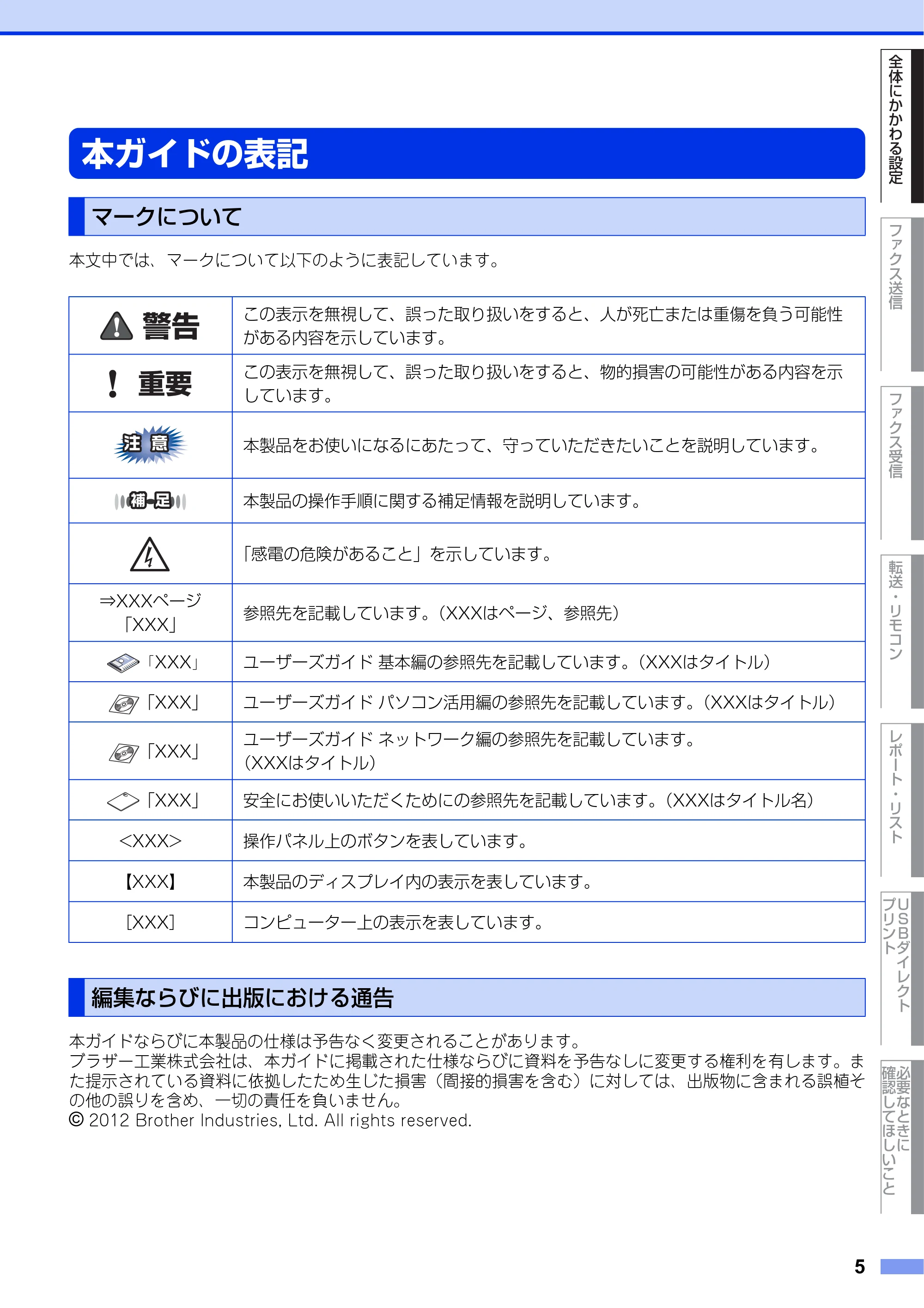 ブラザー MFC-8520DN ユーザーズガイド ～応用編～ — 本ガイドの表記 — 原本ページ — 5ページ