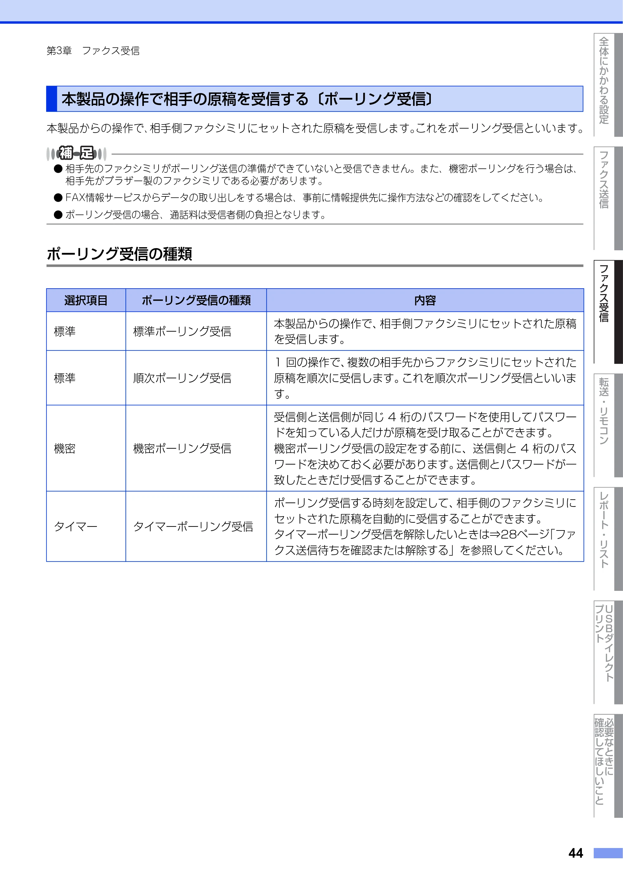 ブラザー MFC-8520DN ユーザーズガイド ～応用編～ — 本製品の操作で相手の原稿を受信する〔ポーリング受信〕 — 原本ページ — 44ページ