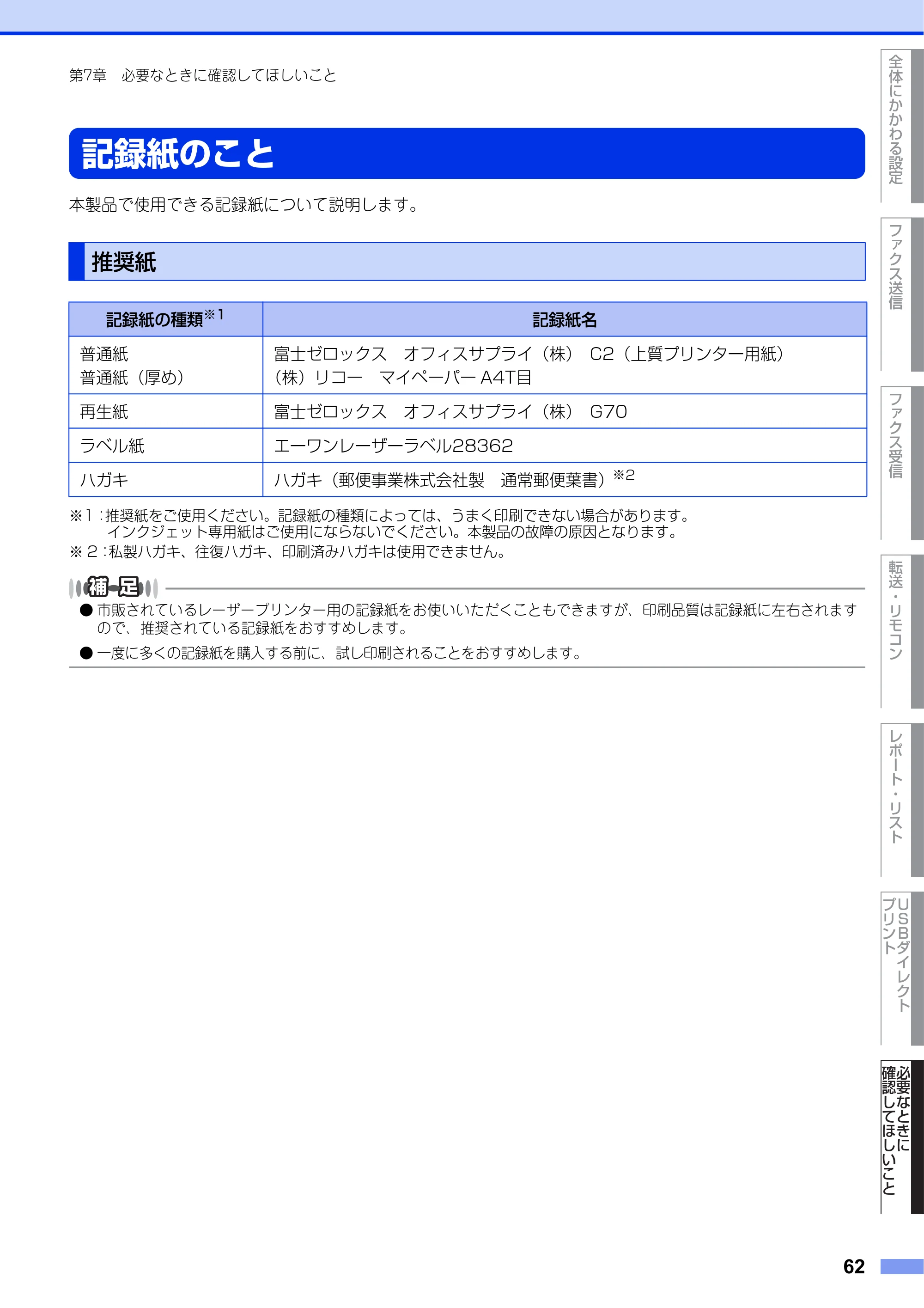 ブラザー MFC-8520DN ユーザーズガイド ～応用編～ — 記録紙のこと — 原本ページ — 62ページ