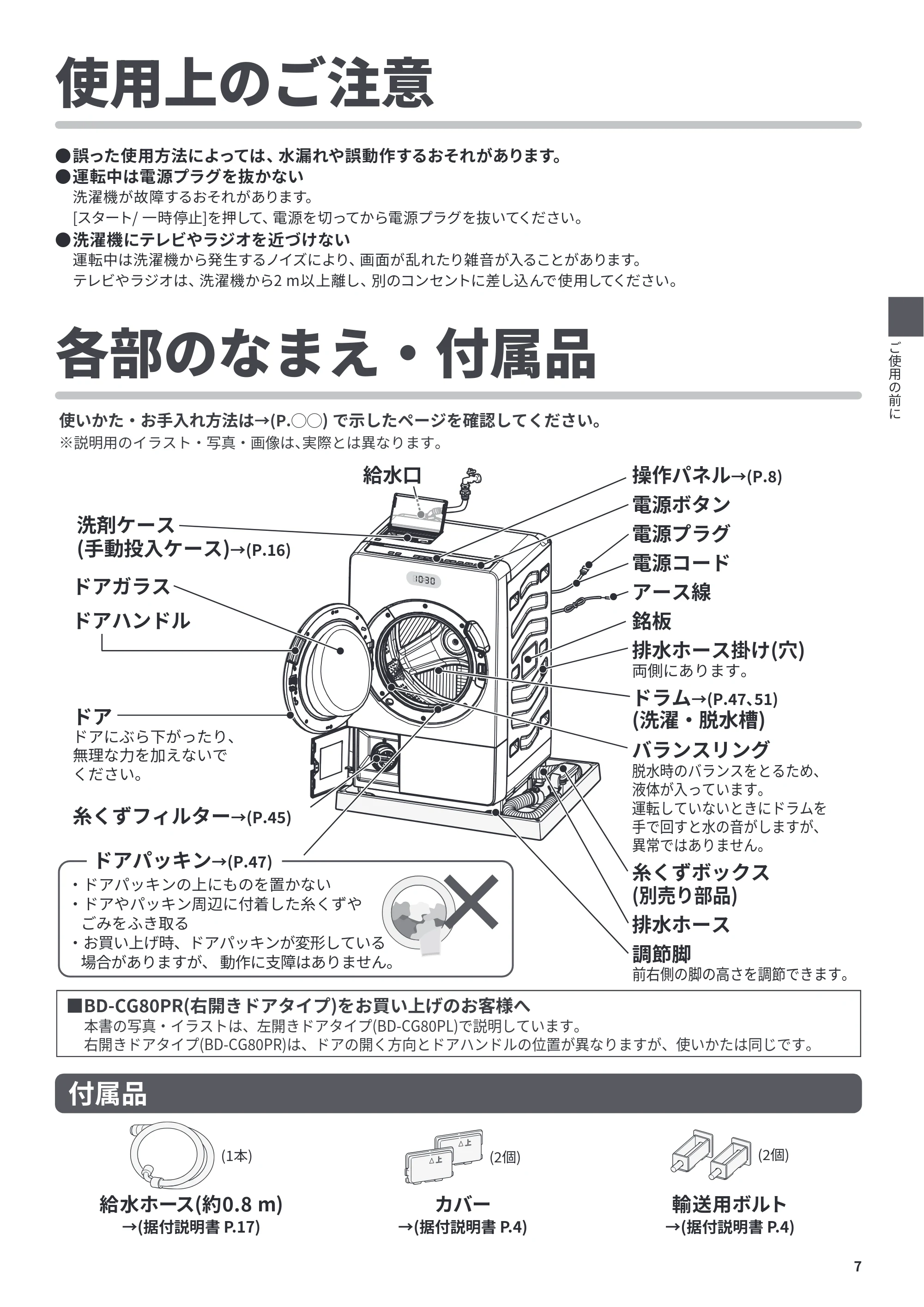 日立 BD-CG80PL / BD-CG80PR 取扱説明書 — 使用上のご注意 — 原本ページ — 7ページ