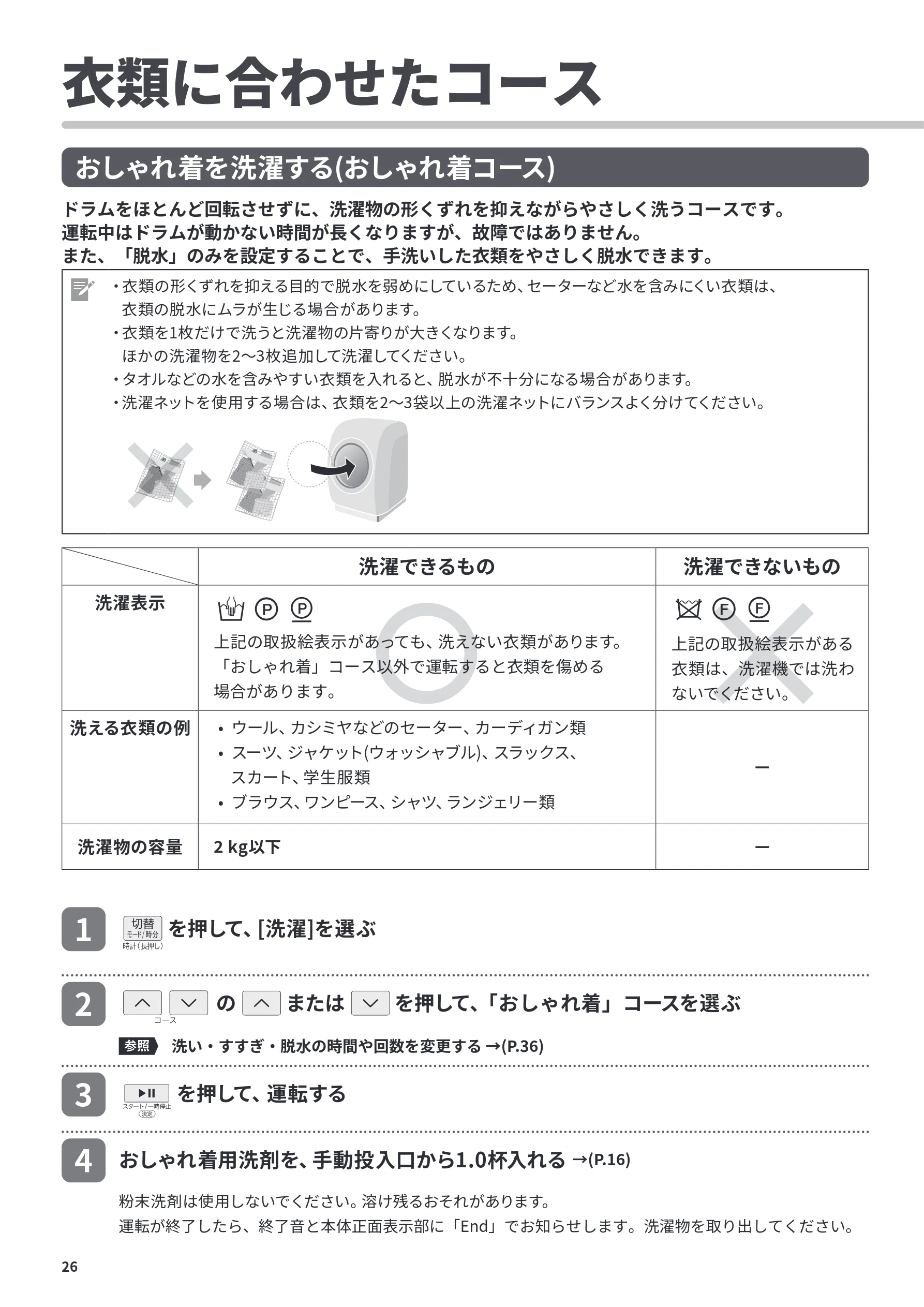 日立 BD-CG80PL / BD-CG80PR 取扱説明書 — 衣類に合わせたコース — 図版 26-1 — 26ページ