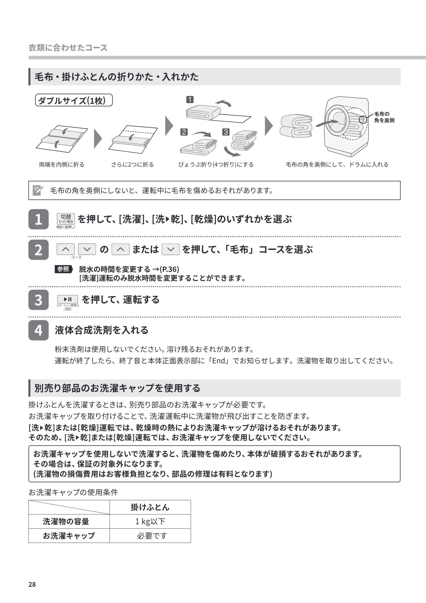日立 BD-CG80PL / BD-CG80PR 取扱説明書 — 1 を押して、[洗濯]、[洗乾]、[乾燥]のいずれかを選ぶ — 図版 28-1 — 28ページ