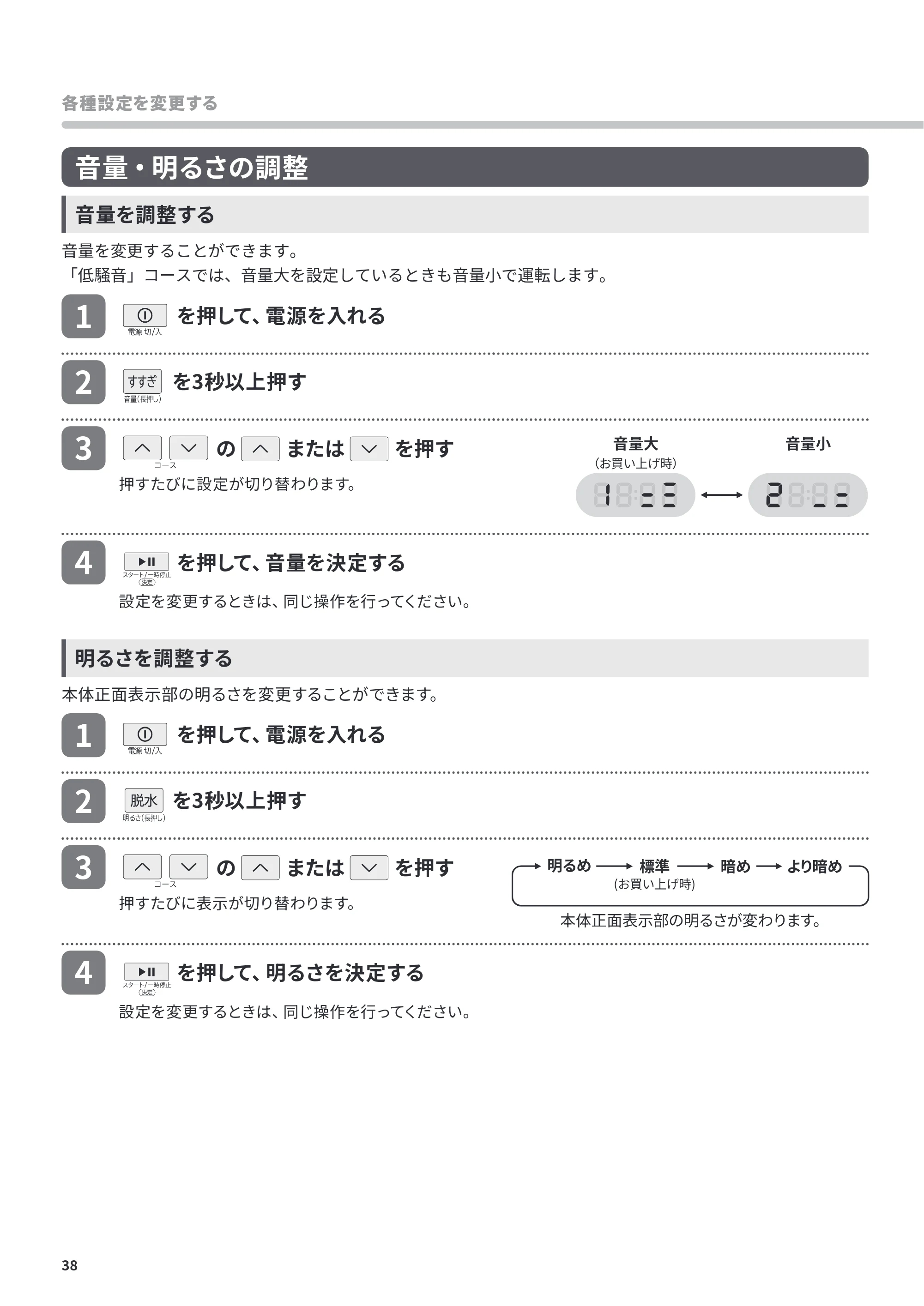 日立 BD-CG80PL / BD-CG80PR 取扱説明書 — 音量・明るさの調整 — 原本ページ — 38ページ