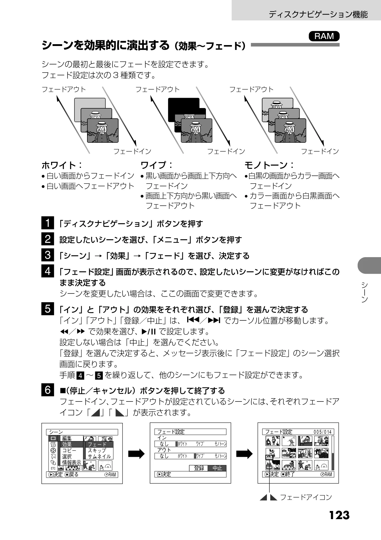 日立 DZ-MV730 取扱説明書 — シーンを効果的に演出する(効果~フェード) — 図版 11-1 — 11ページ