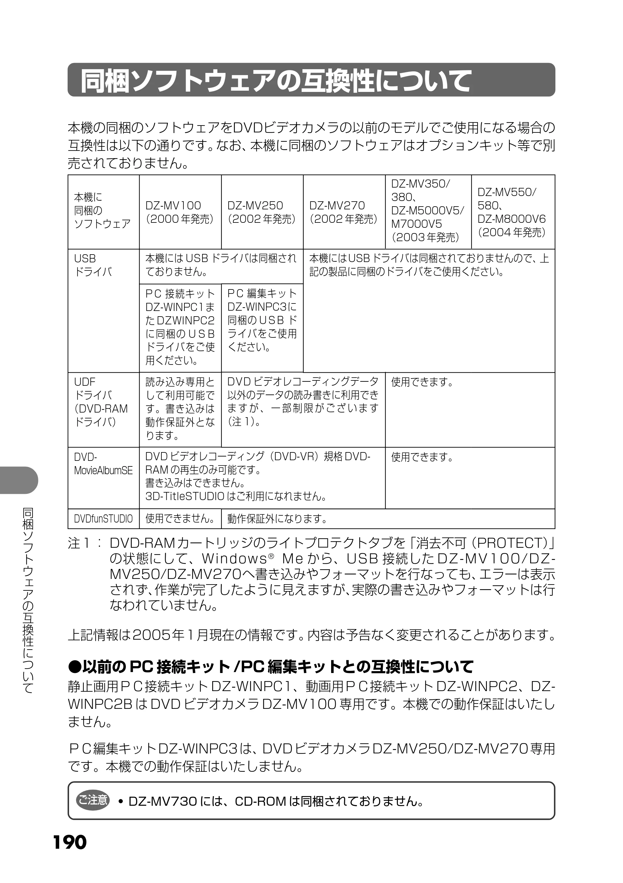 日立 DZ-MV730 取扱説明書 — 同梱ソフトウェアの互換性について — 原本ページ — 78ページ