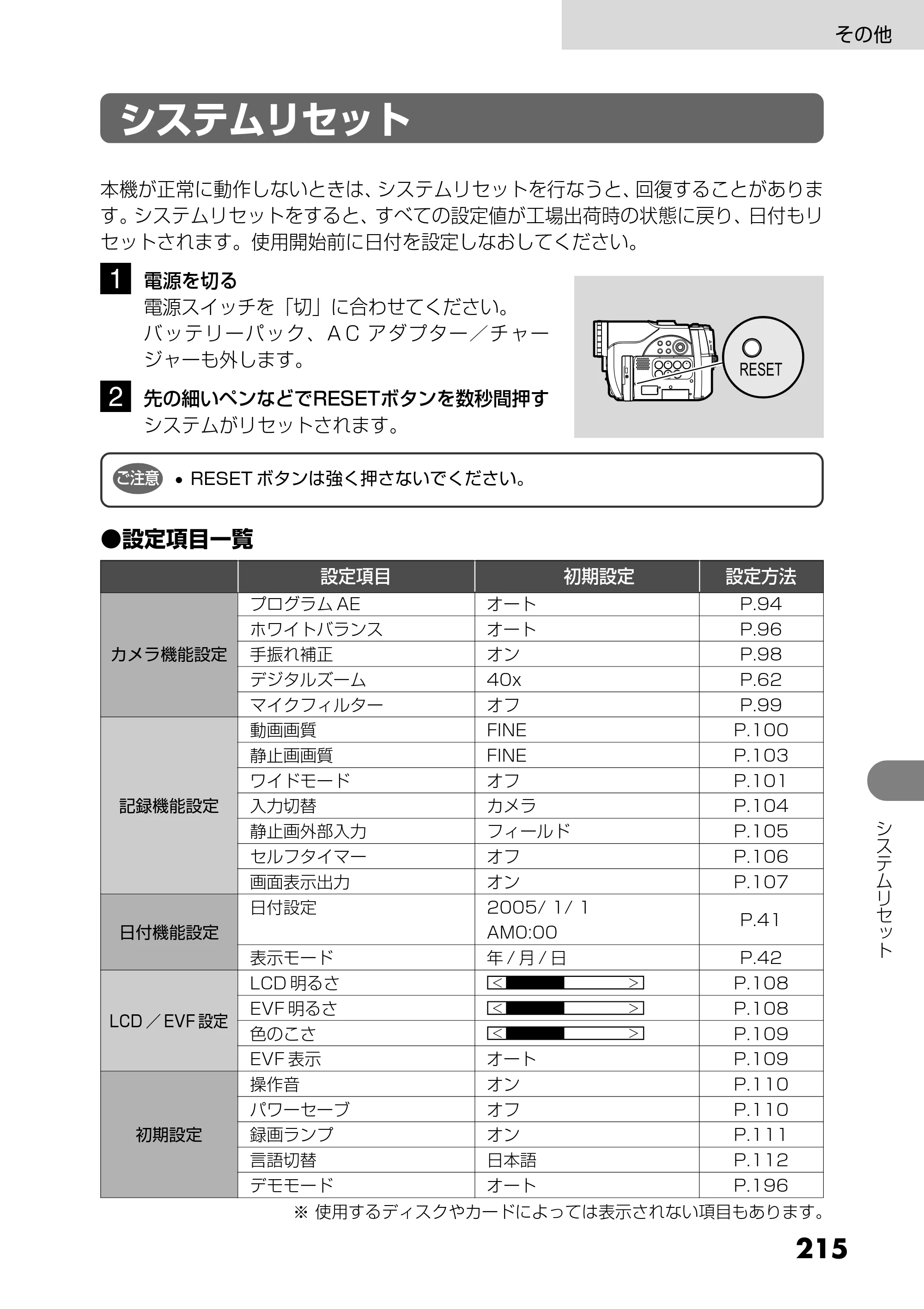 日立 DZ-MV730 取扱説明書 — システムリセット — 原本ページ — 103ページ