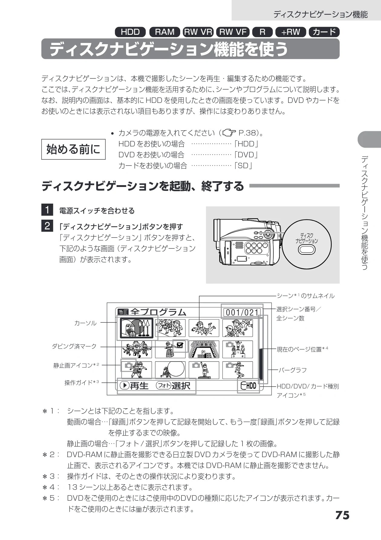 日立 DZ-HS403 / DZ-HS401 取扱説明書 — ディスクナビゲーション機能 — 図版 75-1 — 75ページ