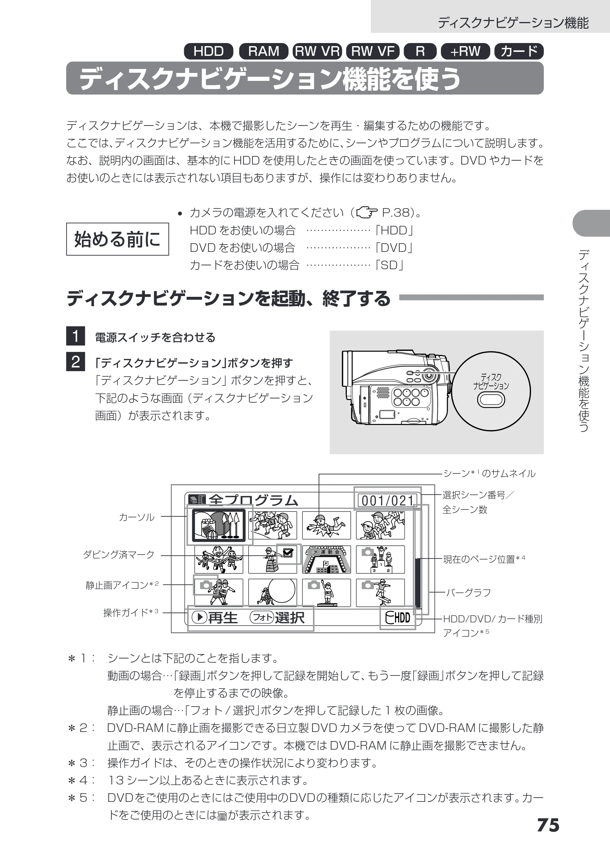 日立 DZ-HS403 / DZ-HS401 取扱説明書 — ディスクナビゲーション機能 — 原本ページ — 75ページ