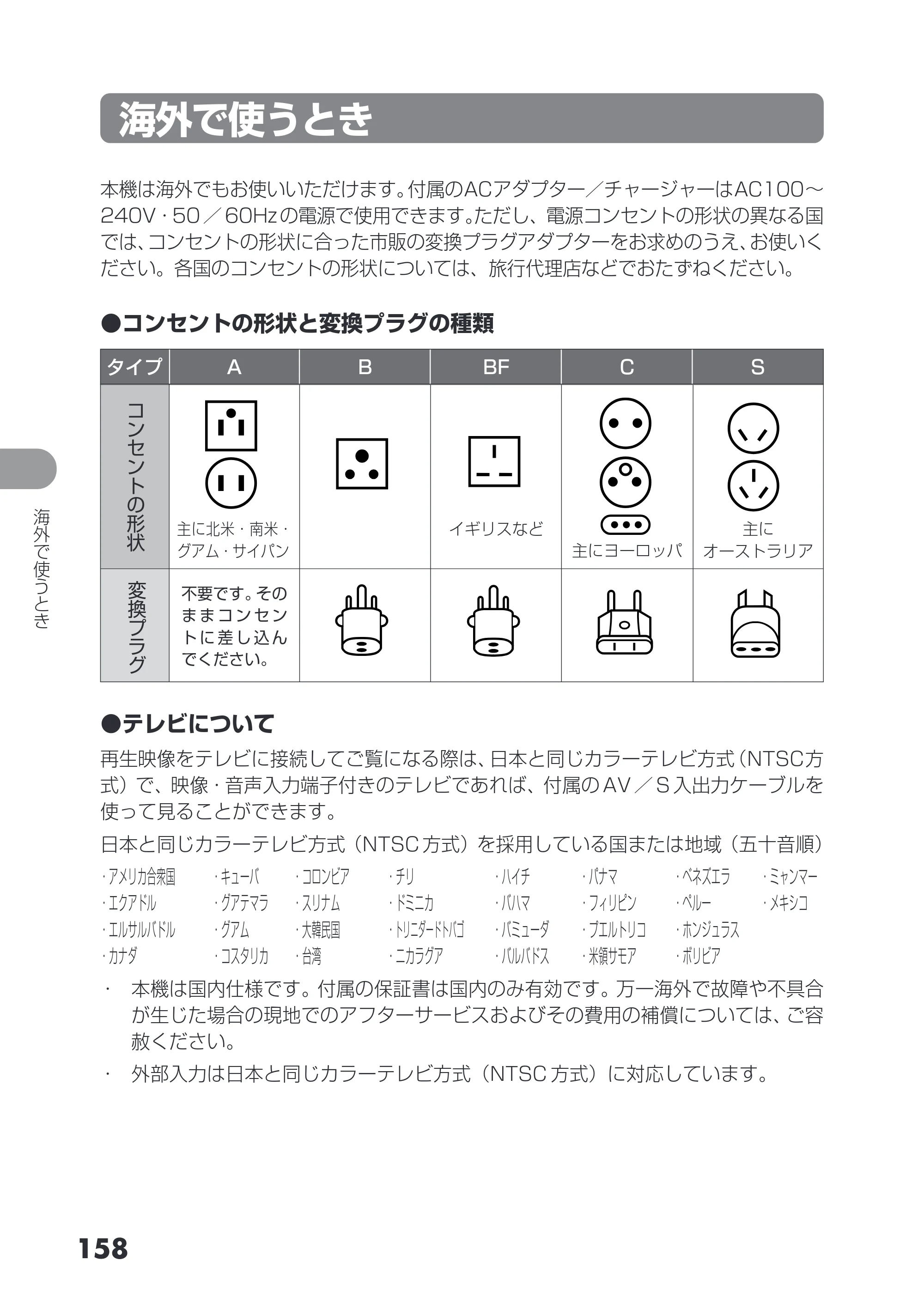 日立 DZ-HS403 / DZ-HS401 取扱説明書 — 海外で使うとき — 原本ページ — 158ページ