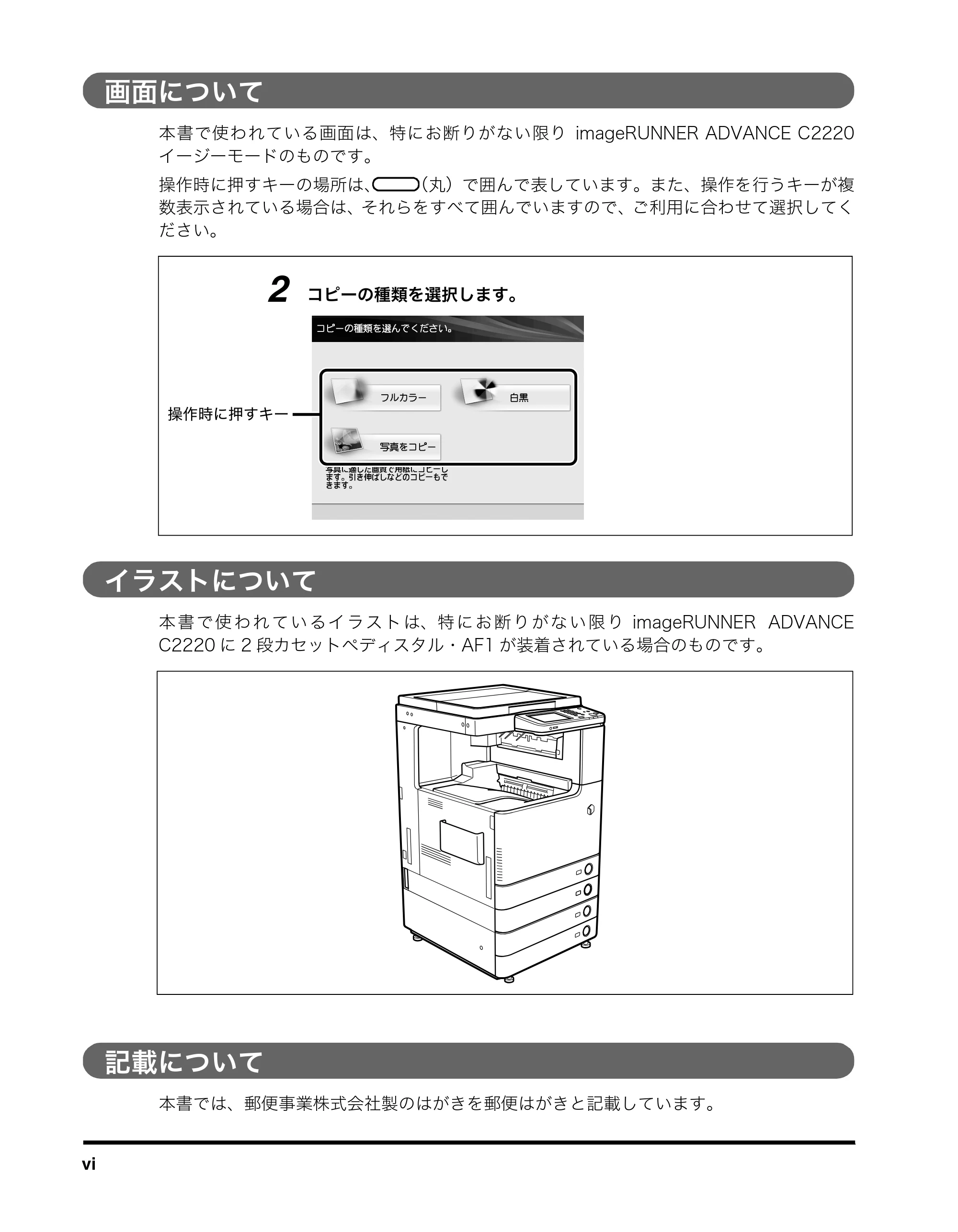 キヤノン imageRUNNER ADVANCE C2230F/C2220/C2220F イージーモード取扱説明書 2012年12月12日更新（PDF：4.44MB） — 画面について — 原本ページ — 8ページ