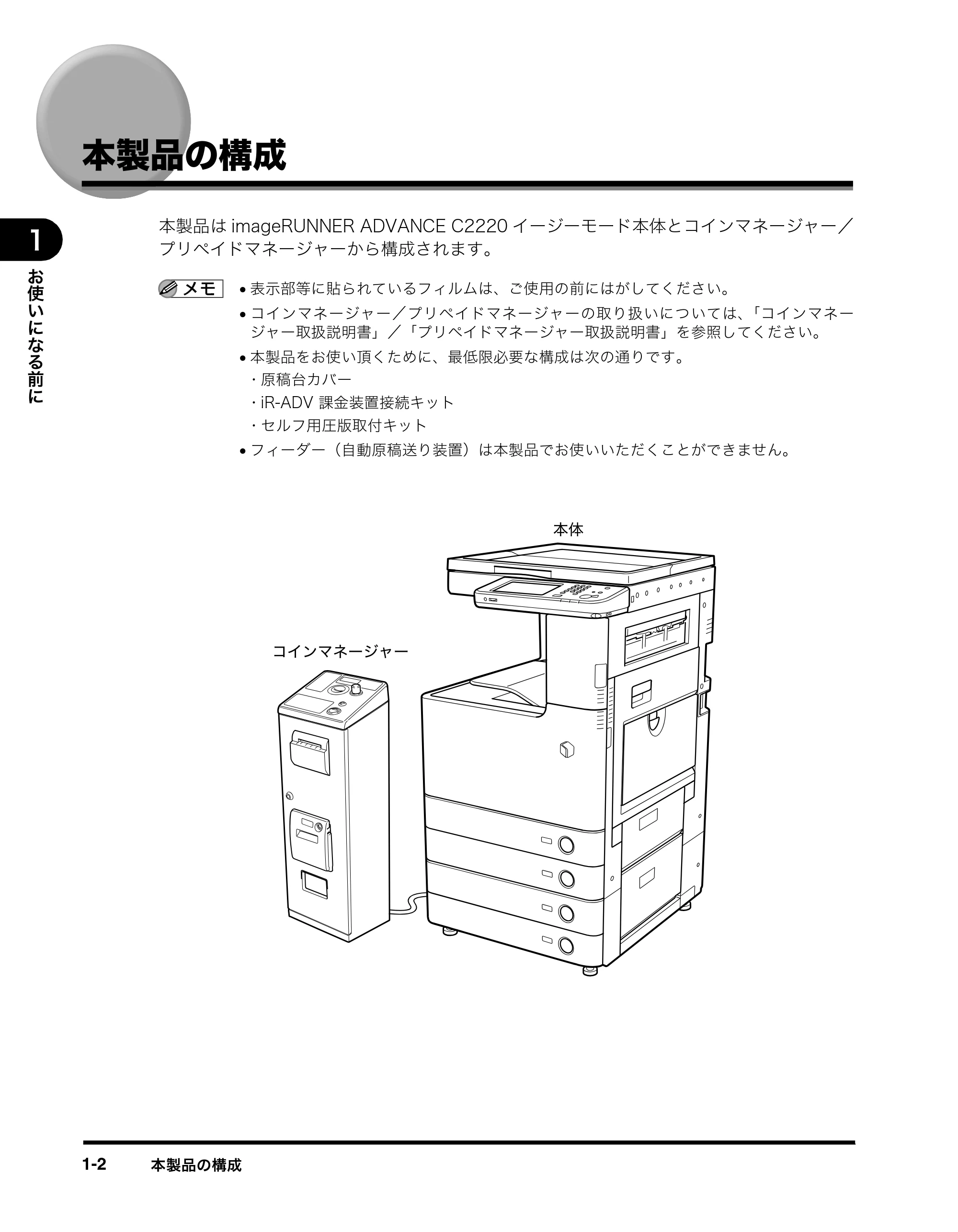 キヤノン imageRUNNER ADVANCE C2230F/C2220/C2220F イージーモード取扱説明書 2012年12月12日更新（PDF：4.44MB） — 本製品の構成 — 原本ページ — 10ページ