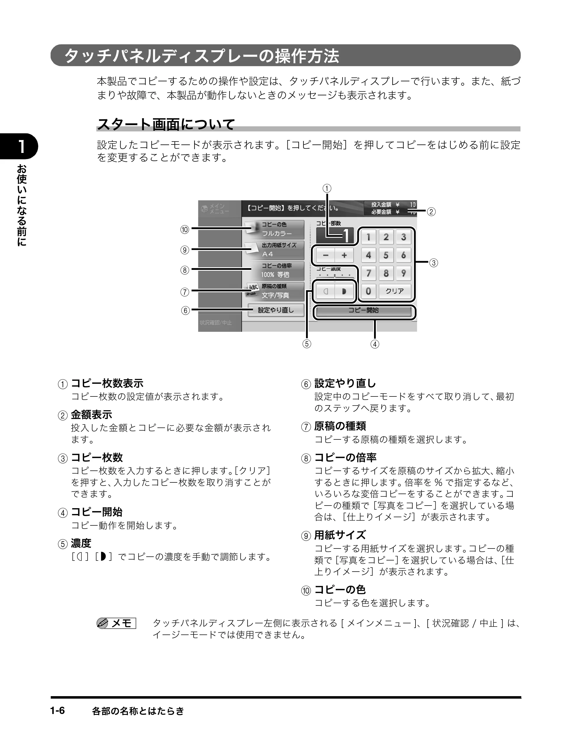 キヤノン imageRUNNER ADVANCE C2230F/C2220/C2220F イージーモード取扱説明書 2012年12月12日更新（PDF：4.44MB） — タッチパネルディスプレーの操作方法 — 原本ページ — 14ページ